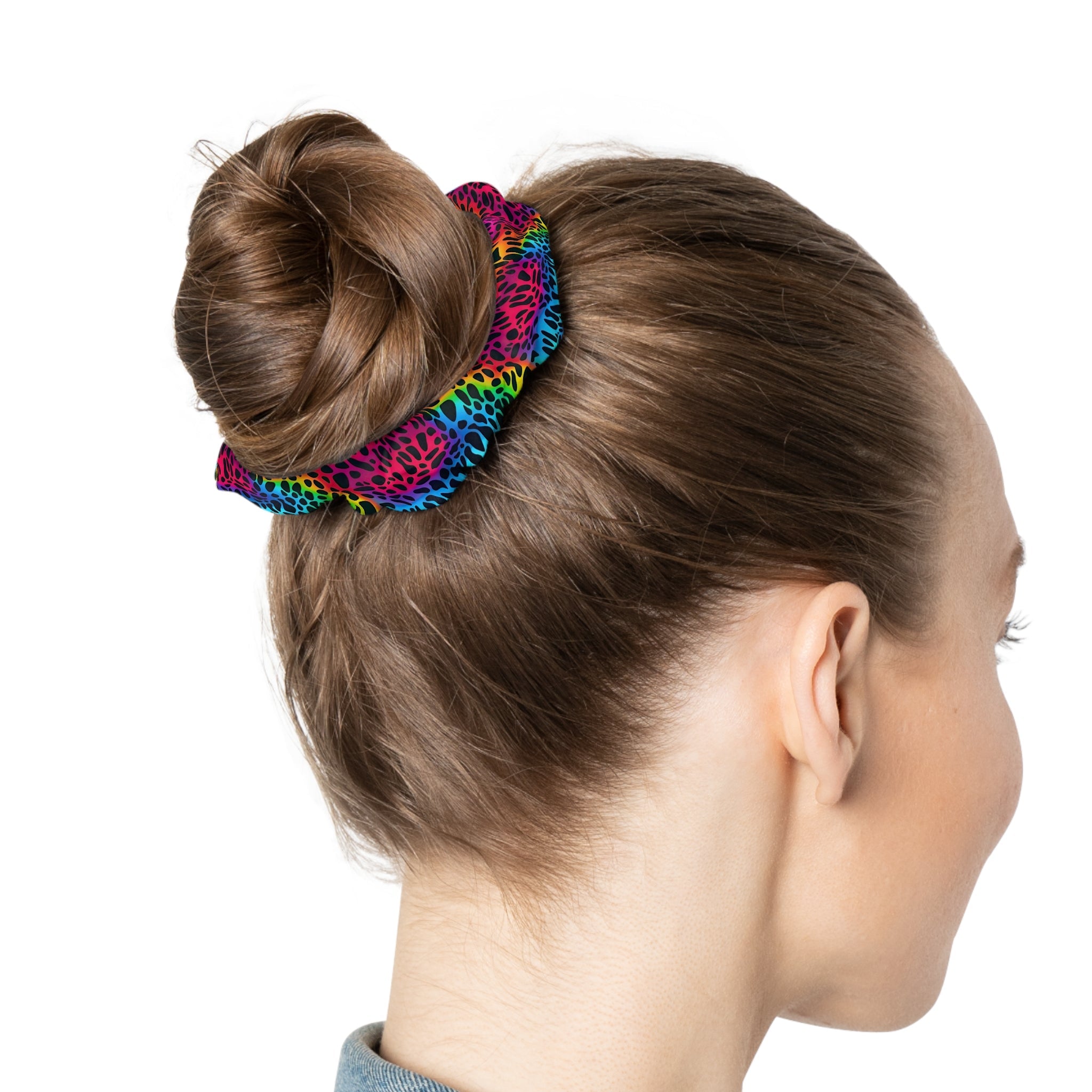 Bespattered Facade Rainbow Animal Print Scrunchie