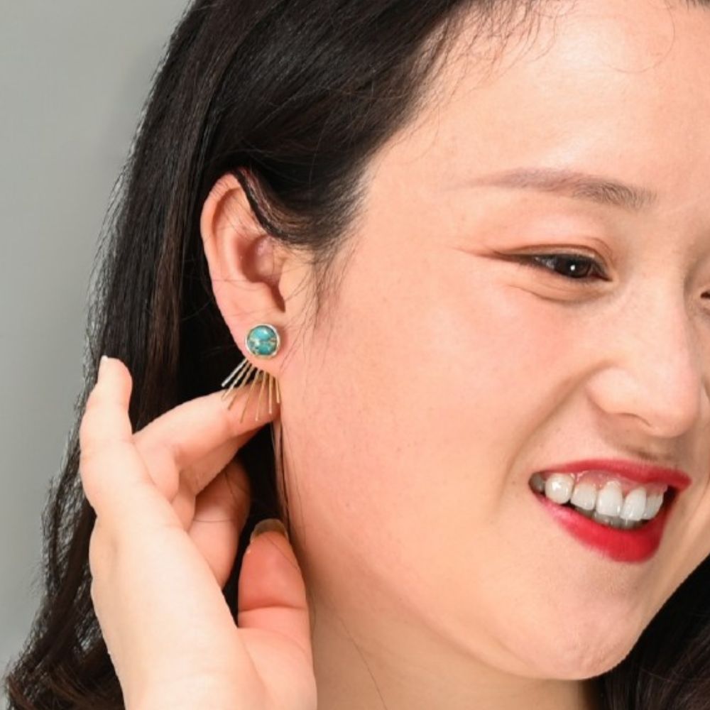 Caroline Emperor Stone Stud & Fringe Earrings