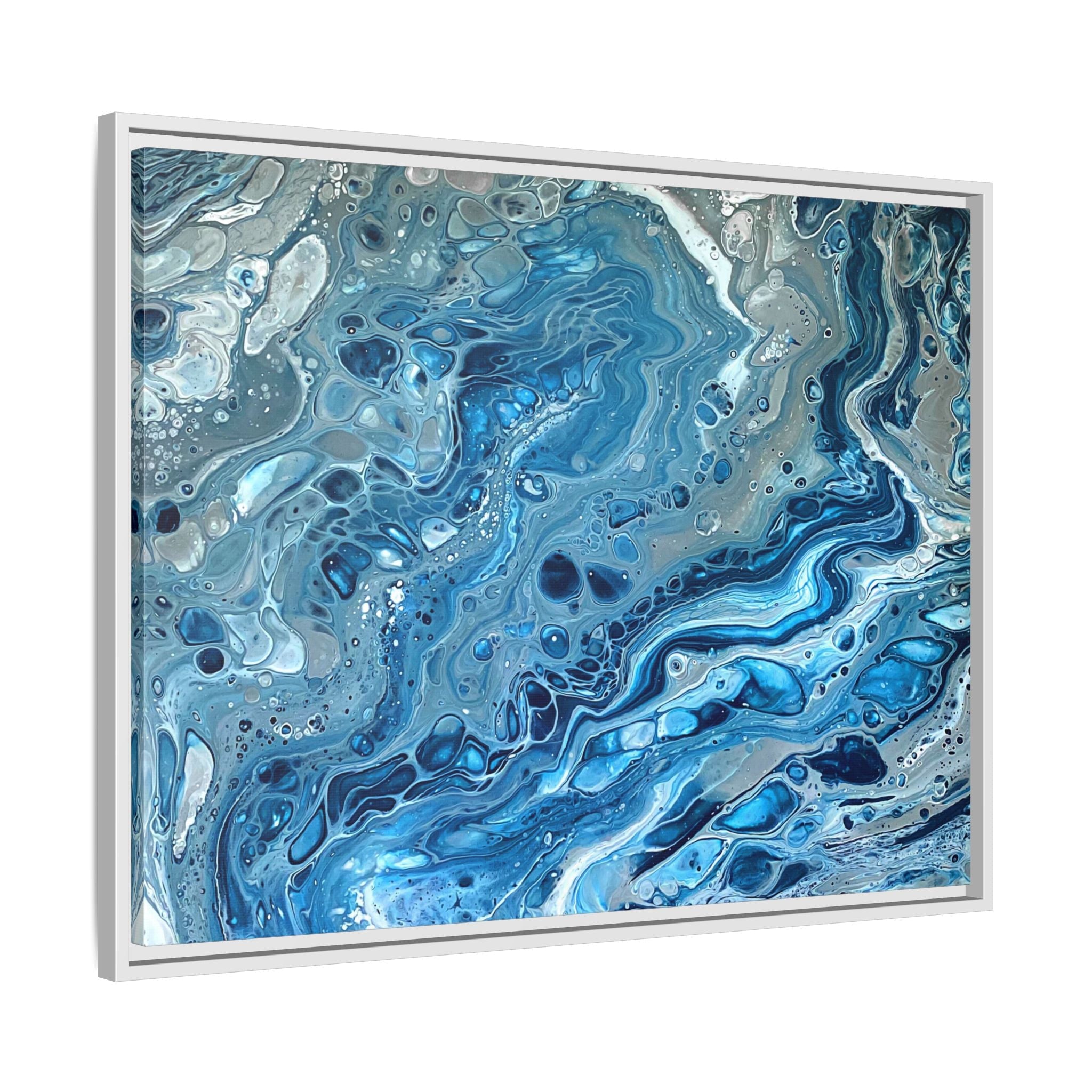 Bespattered Facade Blue Marble Framed Canvas Art Print | 3 Frame Colors | Multiple Sizes