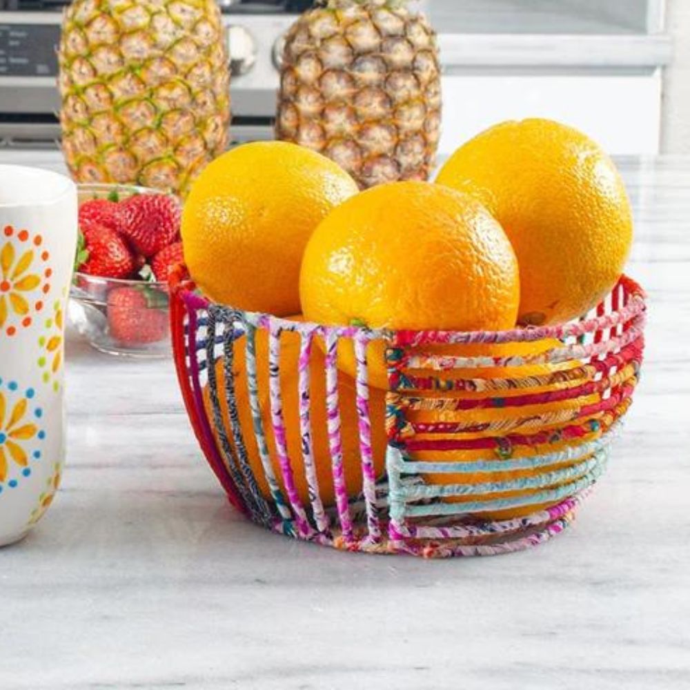 Sari Wrapped Wire Fruit or Bread Basket