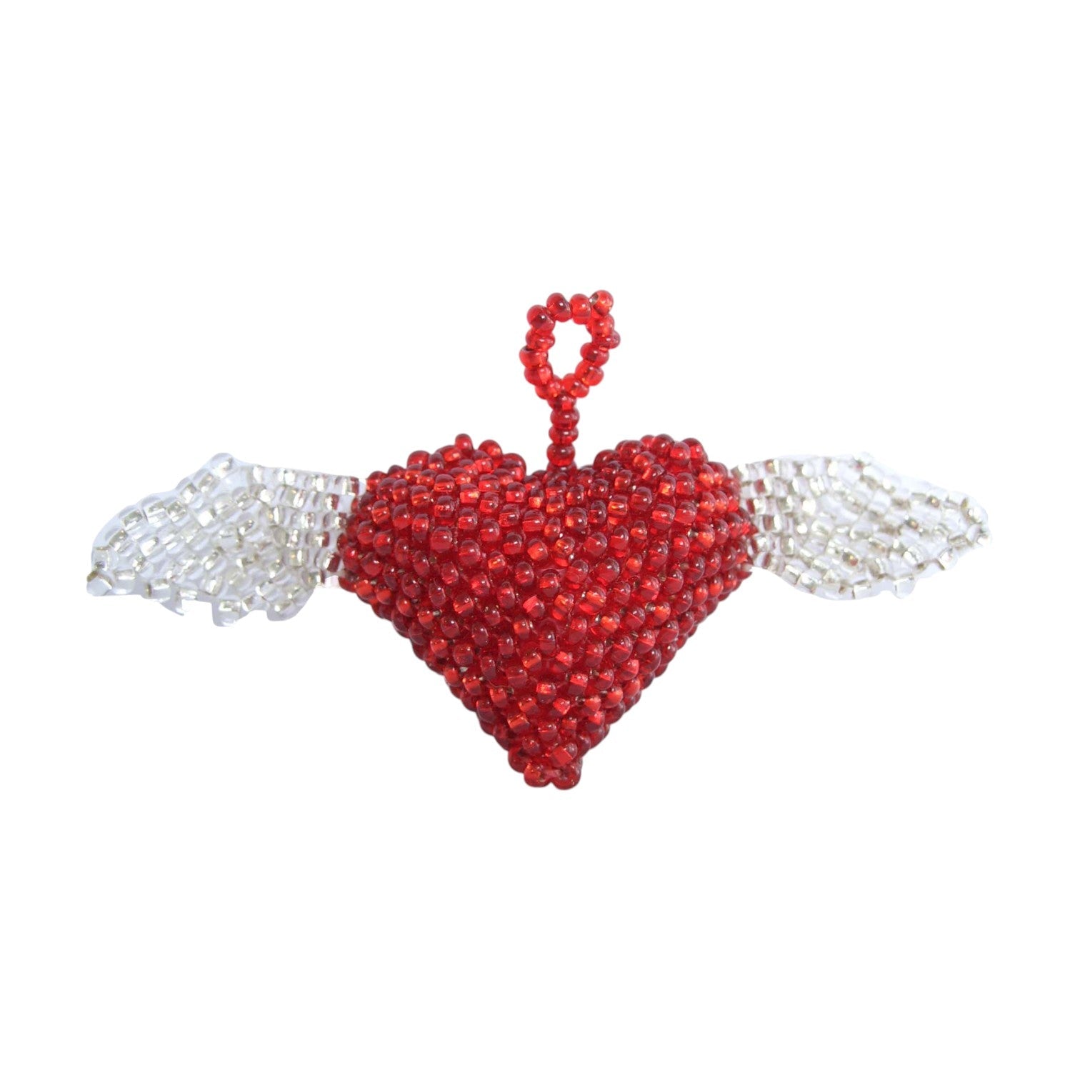Mini Heart with Wings Ornament, Red