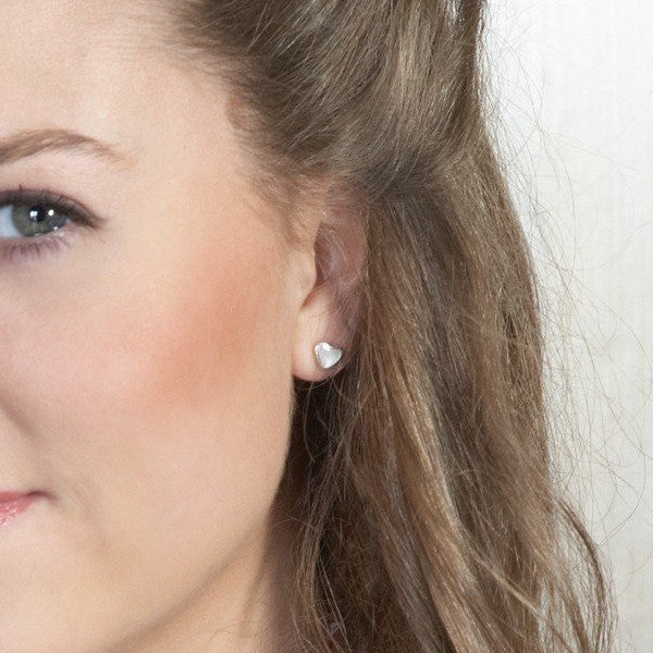 Sterling Silver and Mother of Pearl Heart Stud Earrings