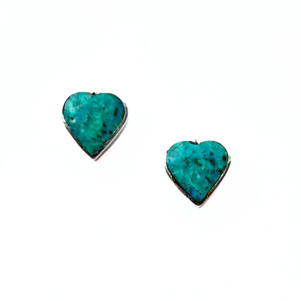 Sterling Silver and Turquoise Heart Stud Earrings