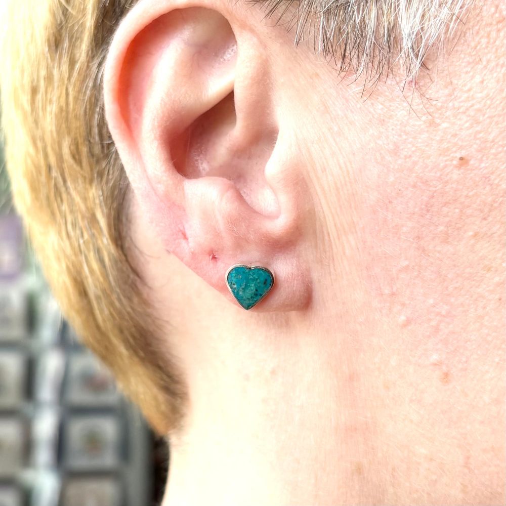 Sterling Silver and Turquoise Heart Stud Earrings