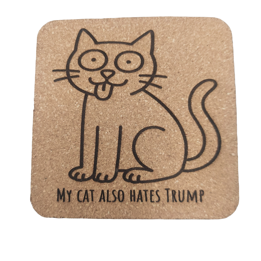 EcoEssentials My Derpy Cat also Hates Trump 4 pack Cork Coasters