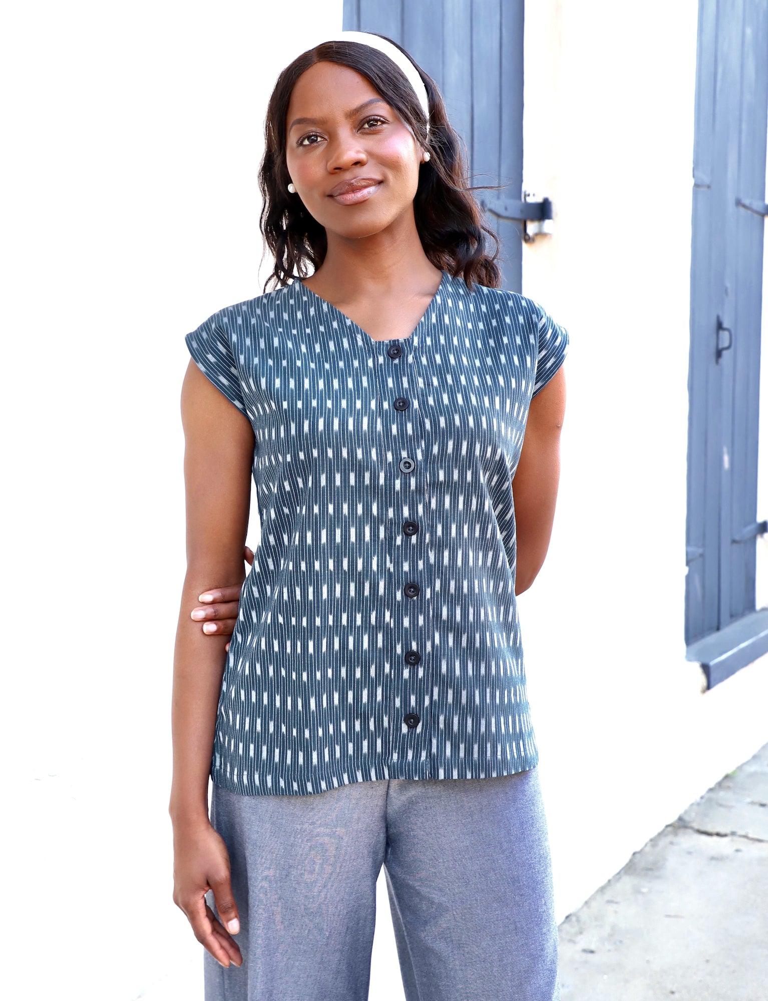 Black Iris Button Top