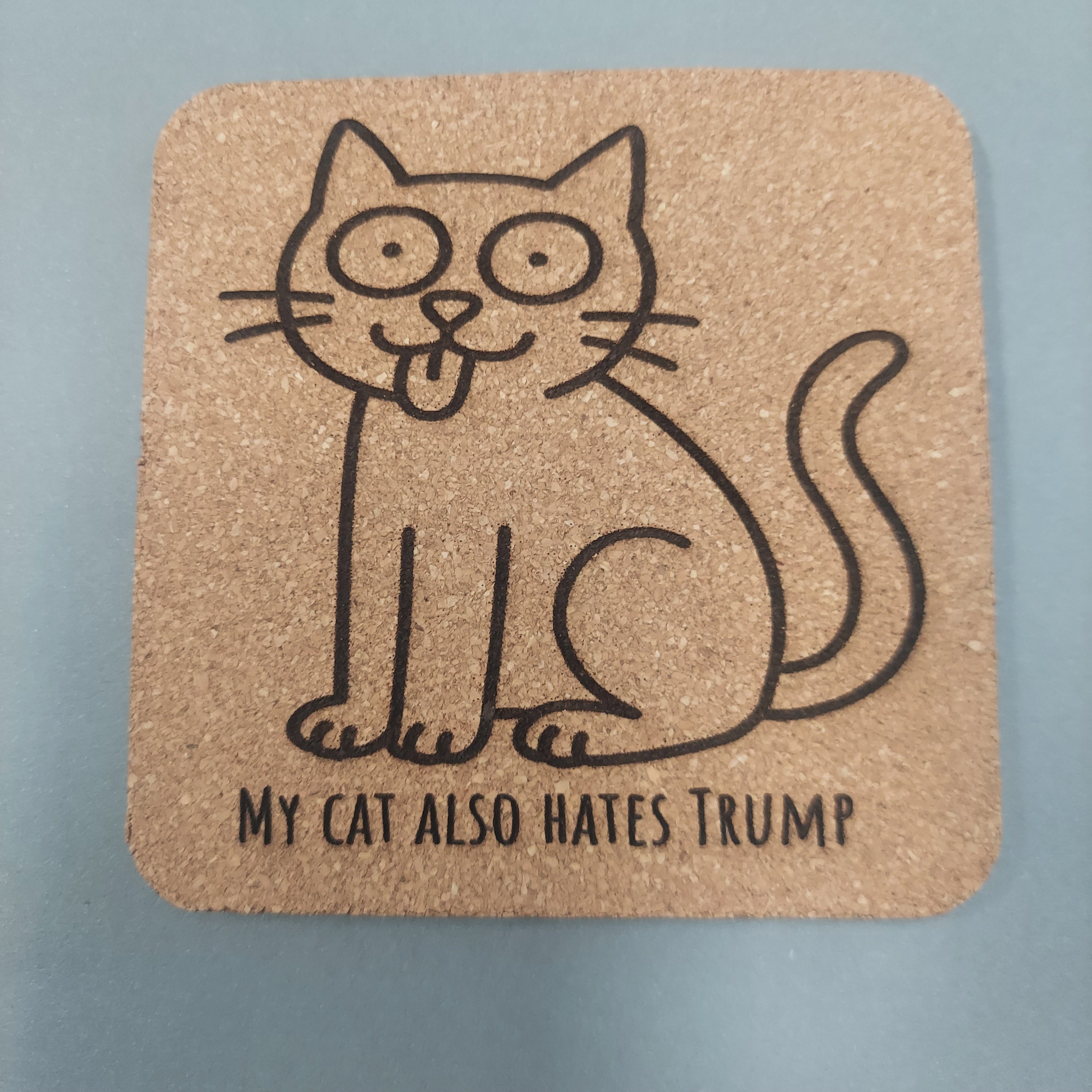 EcoEssentials My Derpy Cat also Hates Trump 4 pack Cork Coasters
