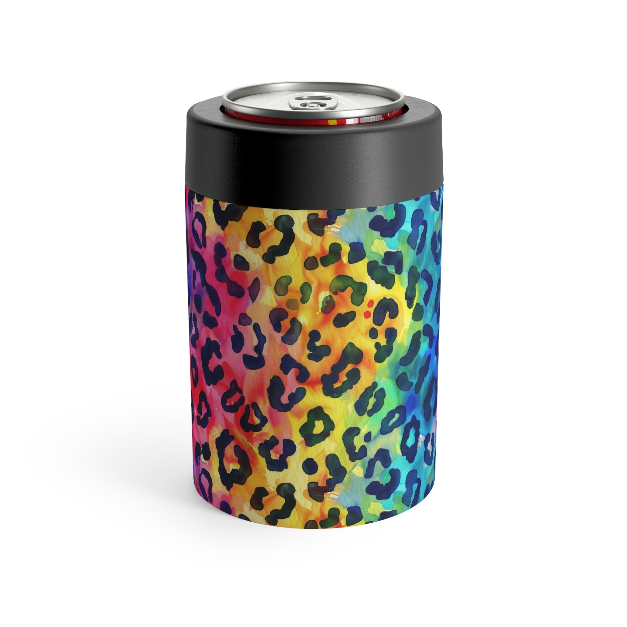 Bespattered Facade Rainbow Watercolor Leopard Can Holder