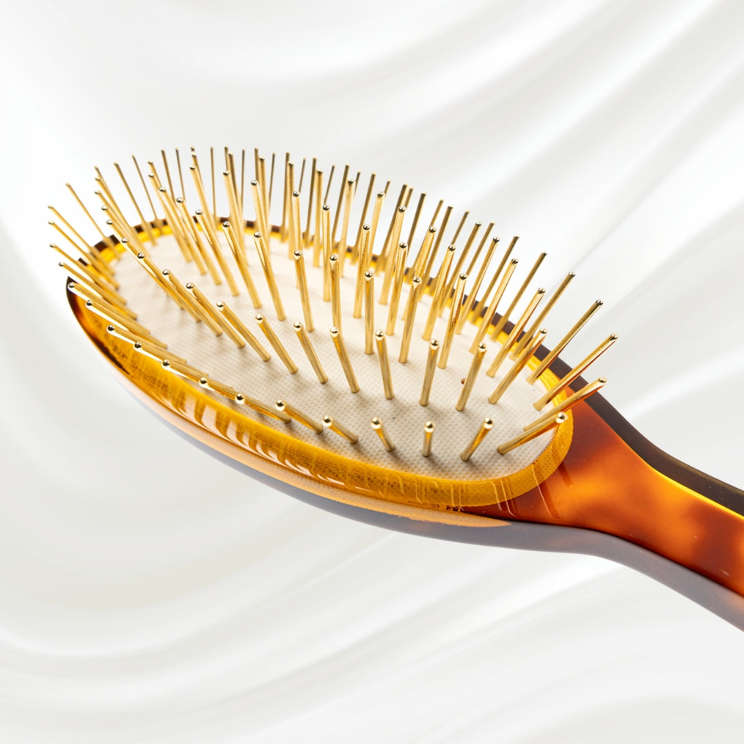 Jaspè Pneumatic Detangling Hair Brush - Gold Plated Metal Pins for Thick & Curly Hair