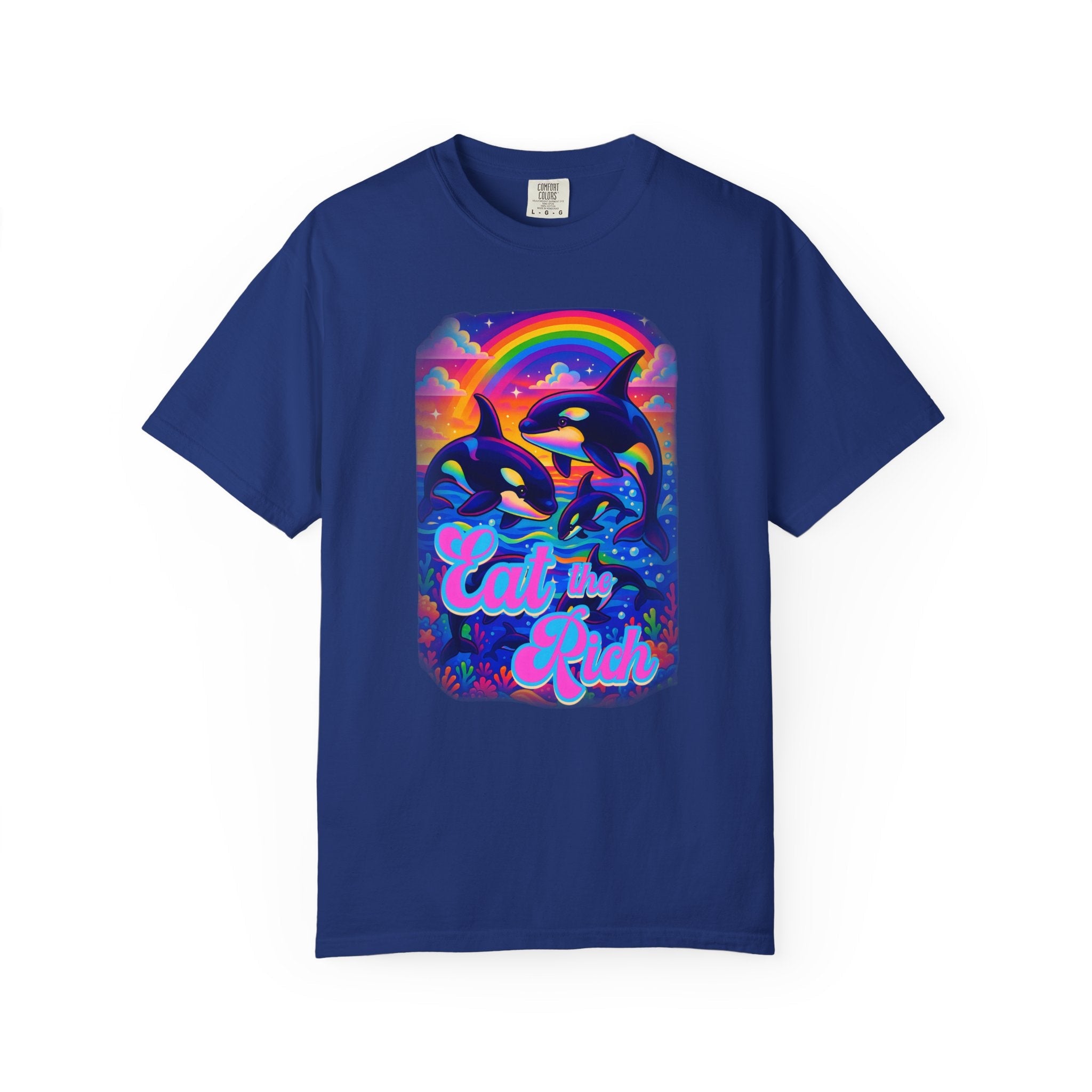 Bespattered Facade Whimsical "Eat the Rich" Orcas Premium Unisex Comfort Colors Garment Dyed 100% Cotton T-Shirt