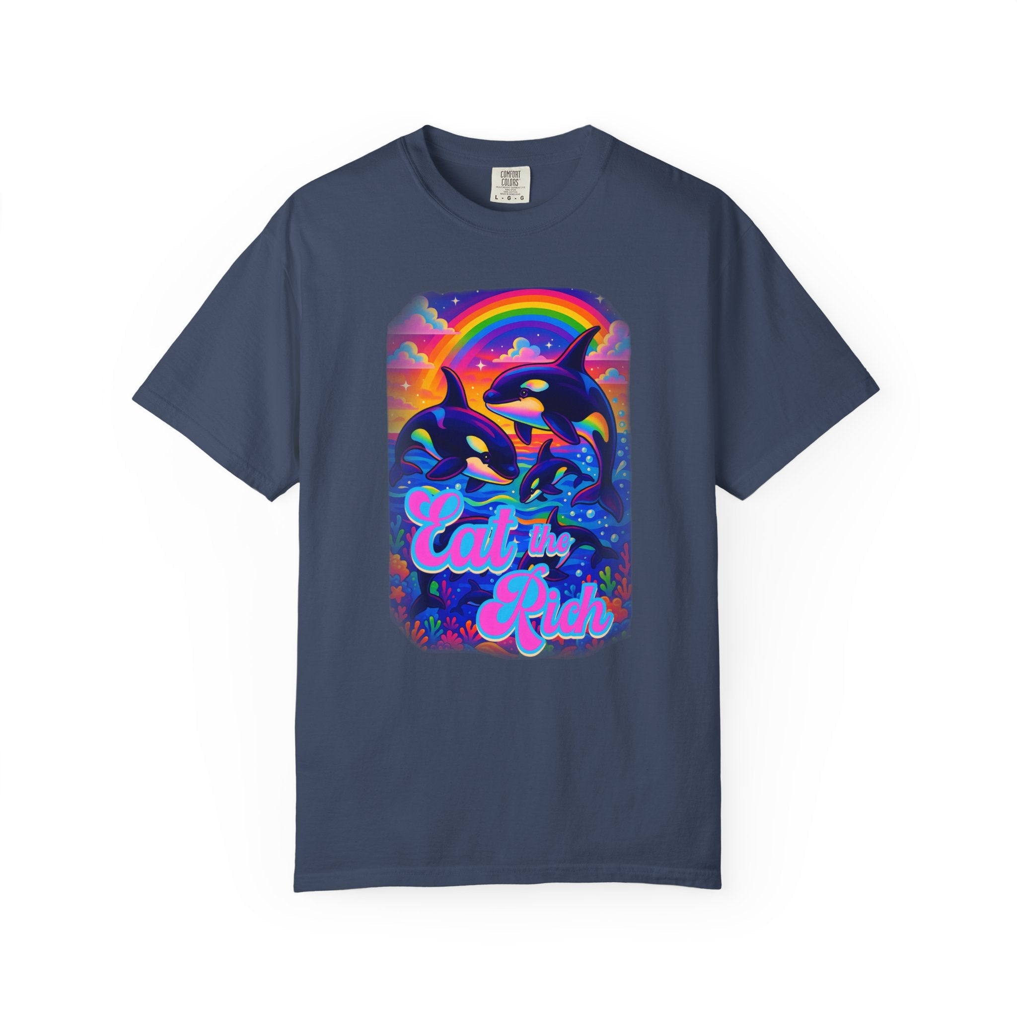 Bespattered Facade Whimsical "Eat the Rich" Orcas Premium Unisex Comfort Colors Garment Dyed 100% Cotton T-Shirt