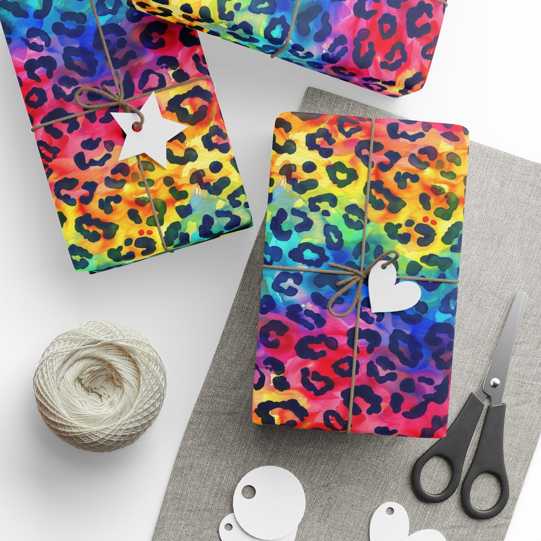 Bespattered Facade Rainbow Watercolor Leopard Wrapping Paper | Three Sizes | Glossy or Matte