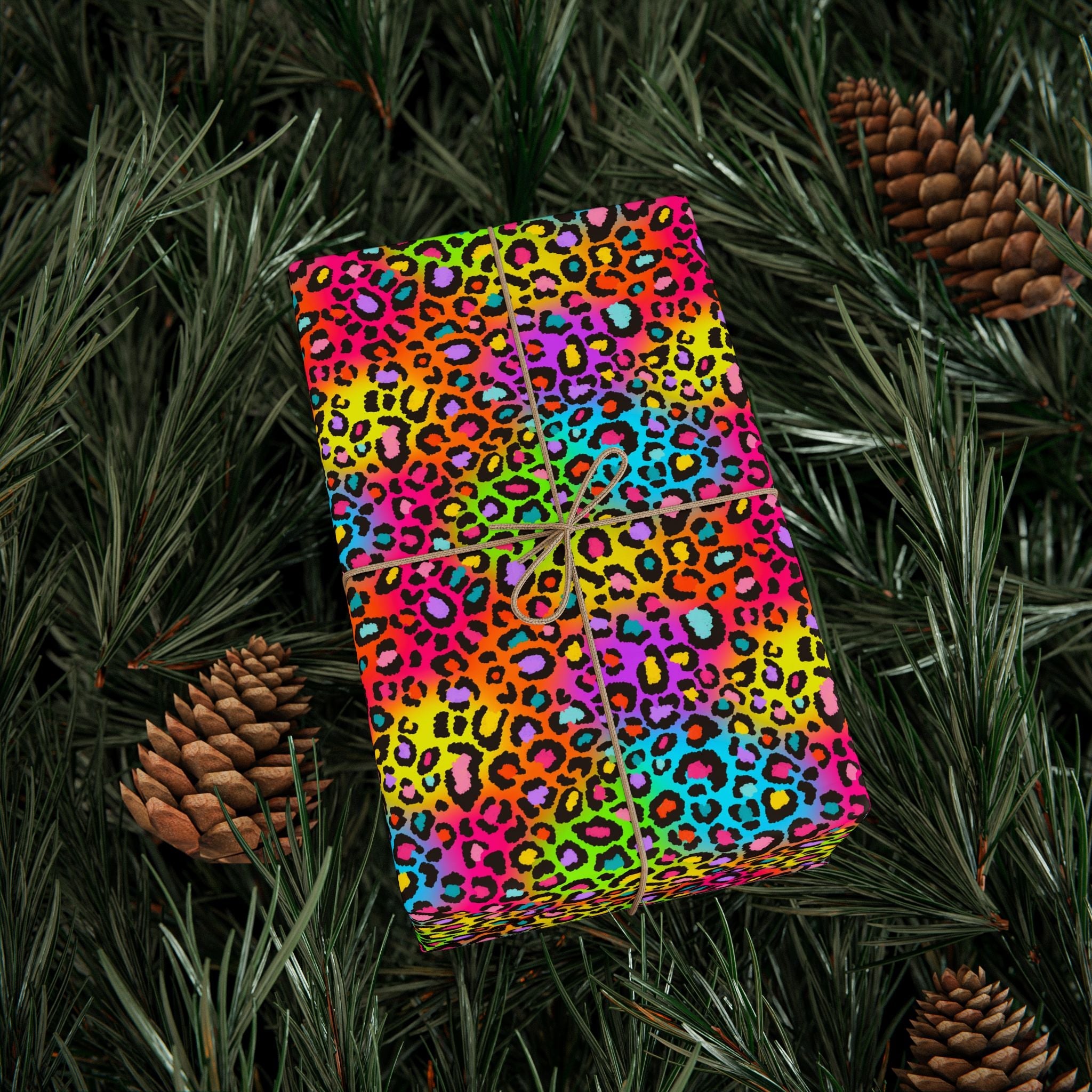 Bespattered Facade Rainbow Leopard Wrapping Paper | Three Sizes | Glossy or Matte