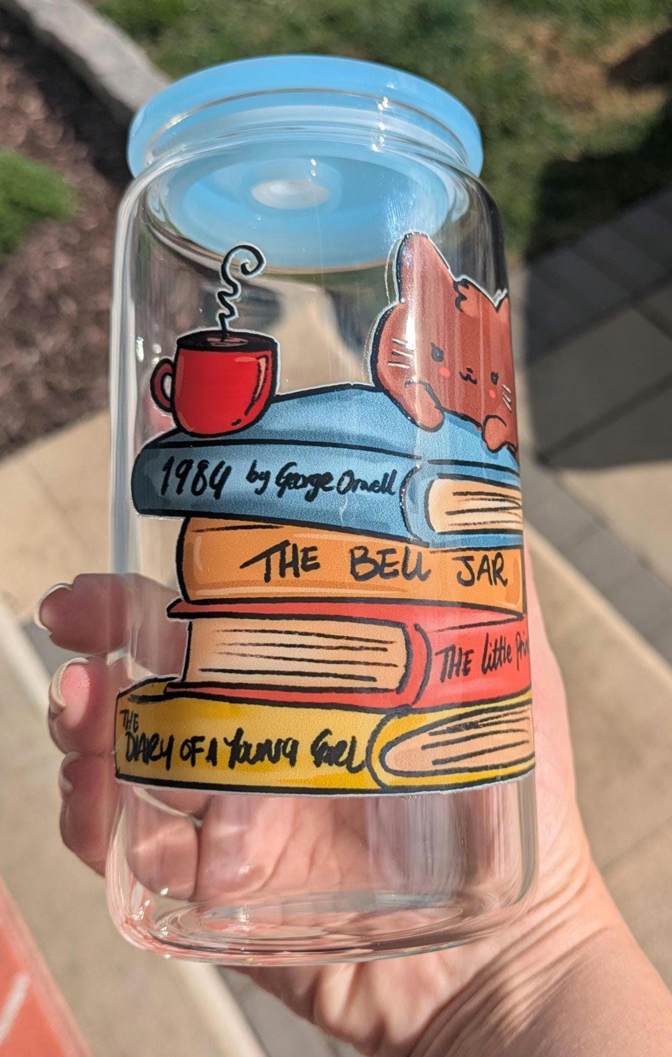 Tumbler: 16oz Travel Mug, Glass Mug, Book lover gift