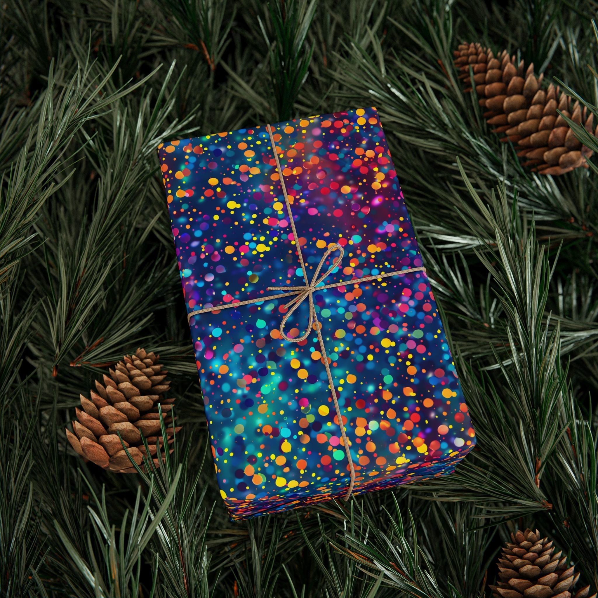 Bespattered Facade Party Time Rainbow Confetti Dots Wrapping Paper | Three Sizes | Glossy or Matte