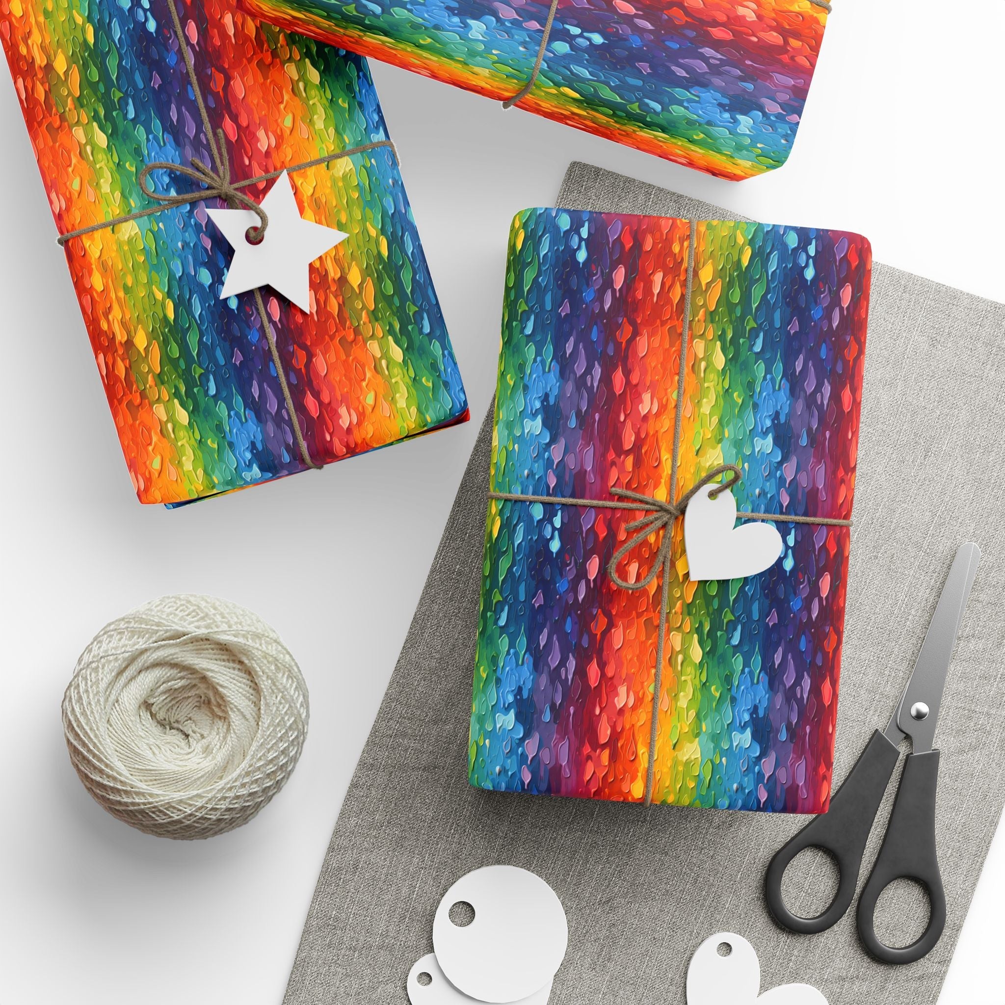 Bespattered Facade Rainbow Brushstrokes Wrapping Paper | Three Sizes | Glossy or Matte