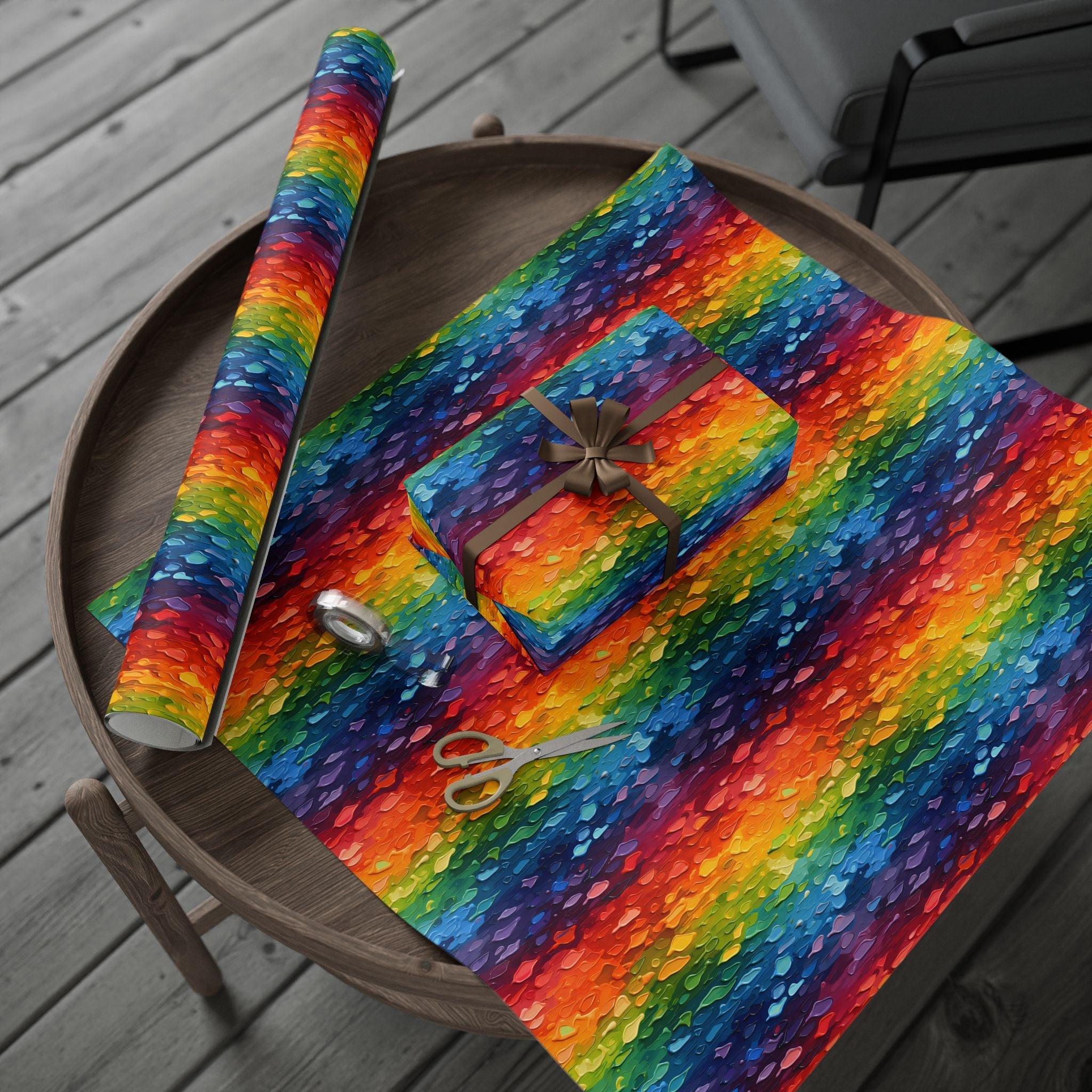 Bespattered Facade Rainbow Brushstrokes Wrapping Paper | Three Sizes | Glossy or Matte