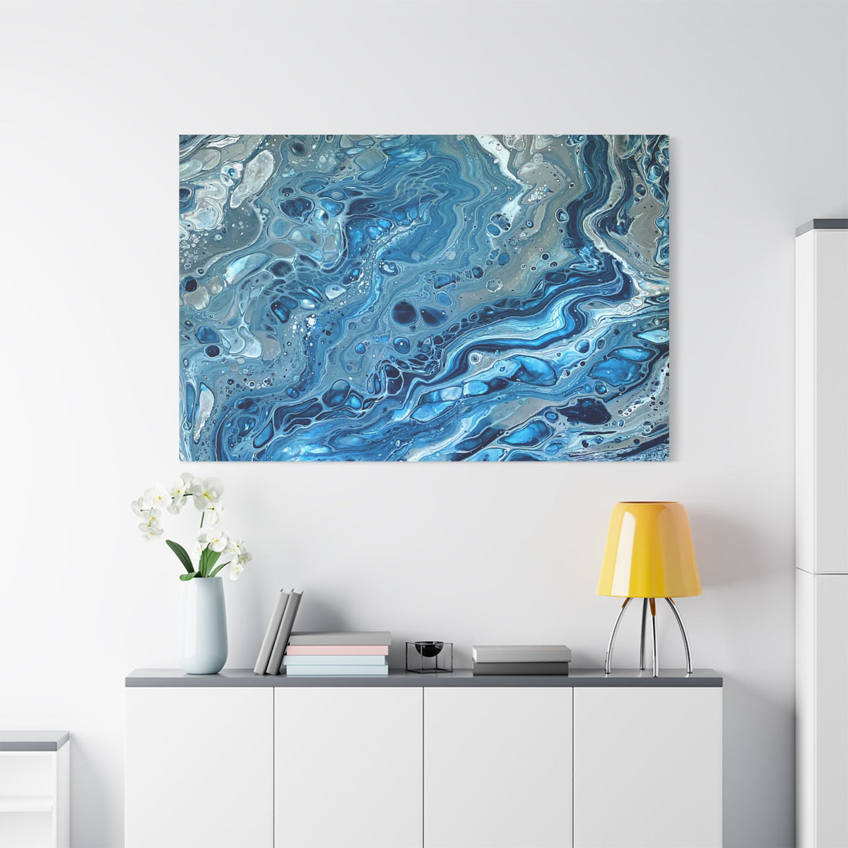 Bespattered Facade Blue Marble Stretched Matte Canvas Art Prints | Multiple Sizes