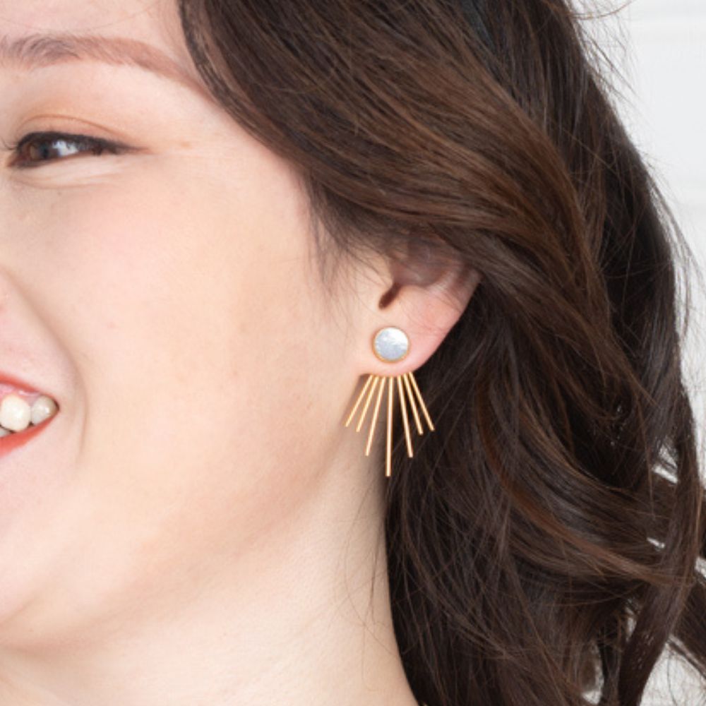 Caroline Mother of Pearl Stud & Fringe Earrings