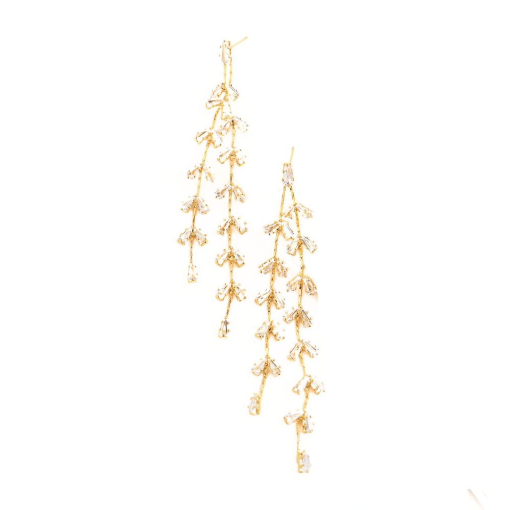 Graceful Willow Zircon and Gold Dangle Earrings
