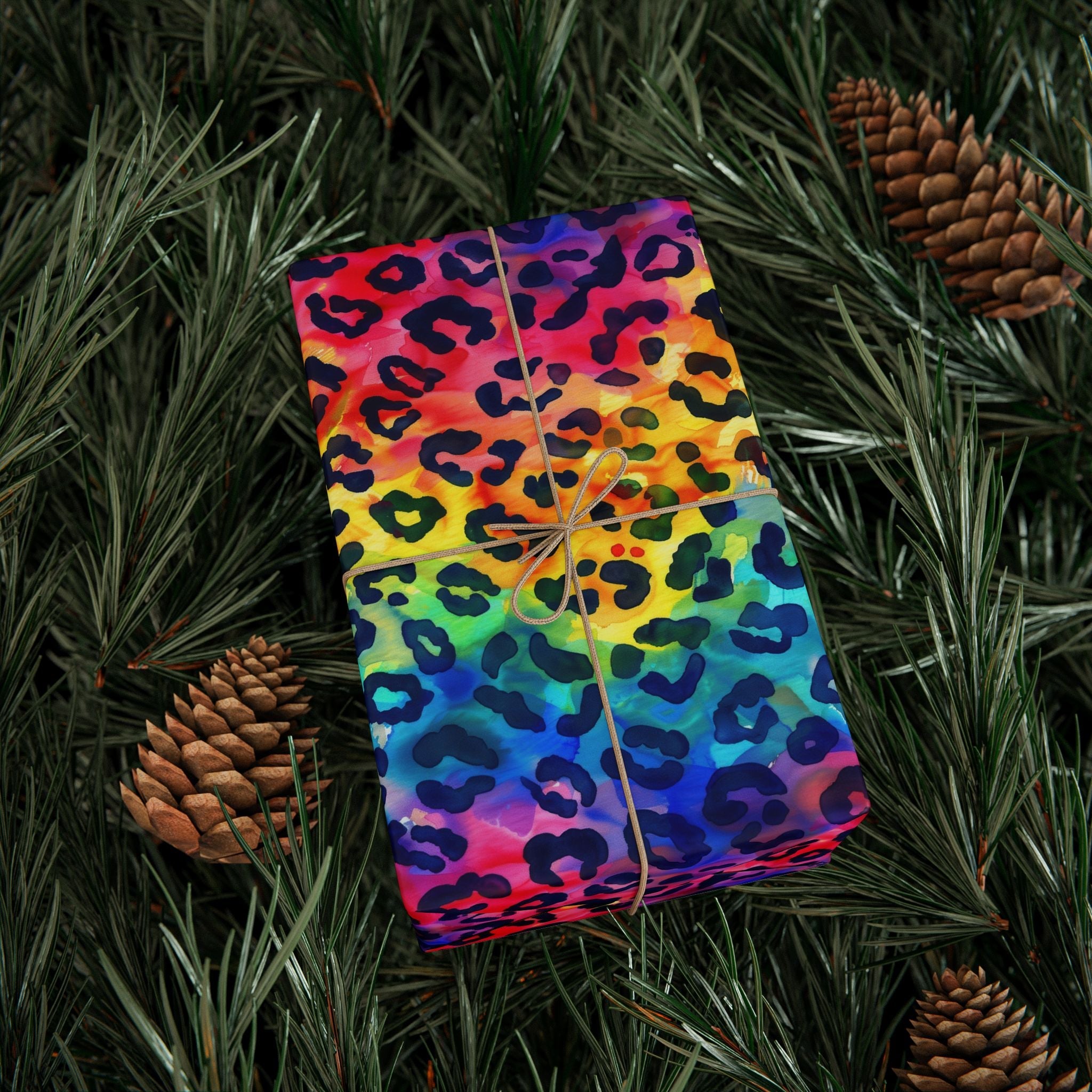 Bespattered Facade Rainbow Watercolor Leopard Wrapping Paper | Three Sizes | Glossy or Matte