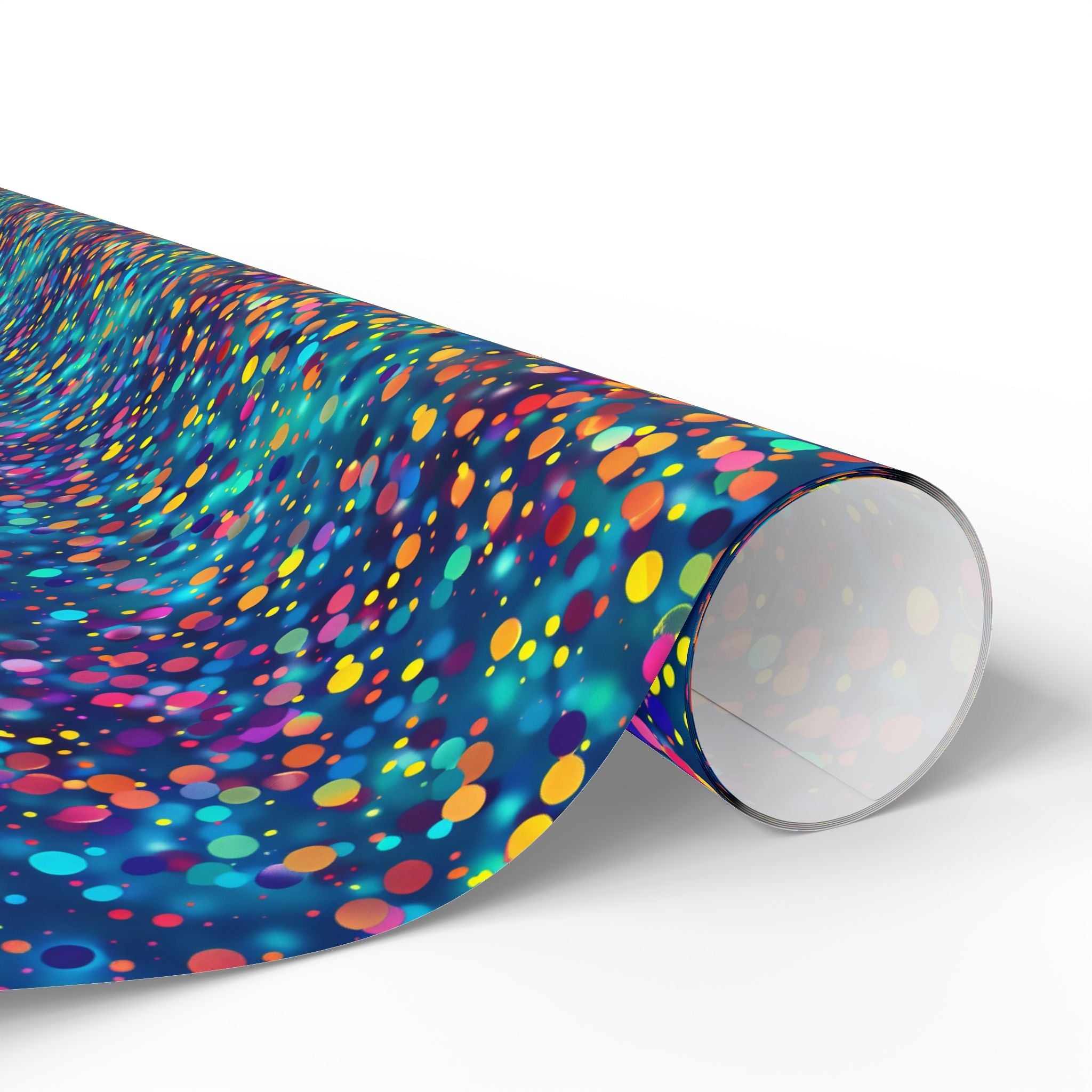 Bespattered Facade Party Time Rainbow Confetti Dots Wrapping Paper | Three Sizes | Glossy or Matte
