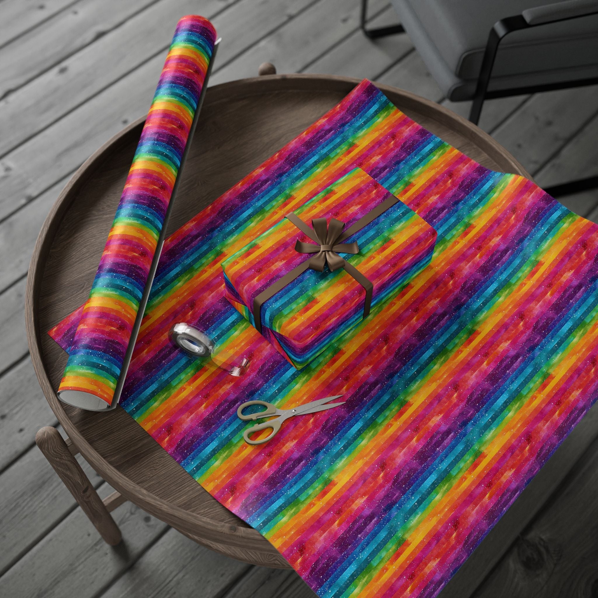 Bespattered Facade Rainbow Stripes Wrapping Paper | Three Sizes | Glossy or Matte