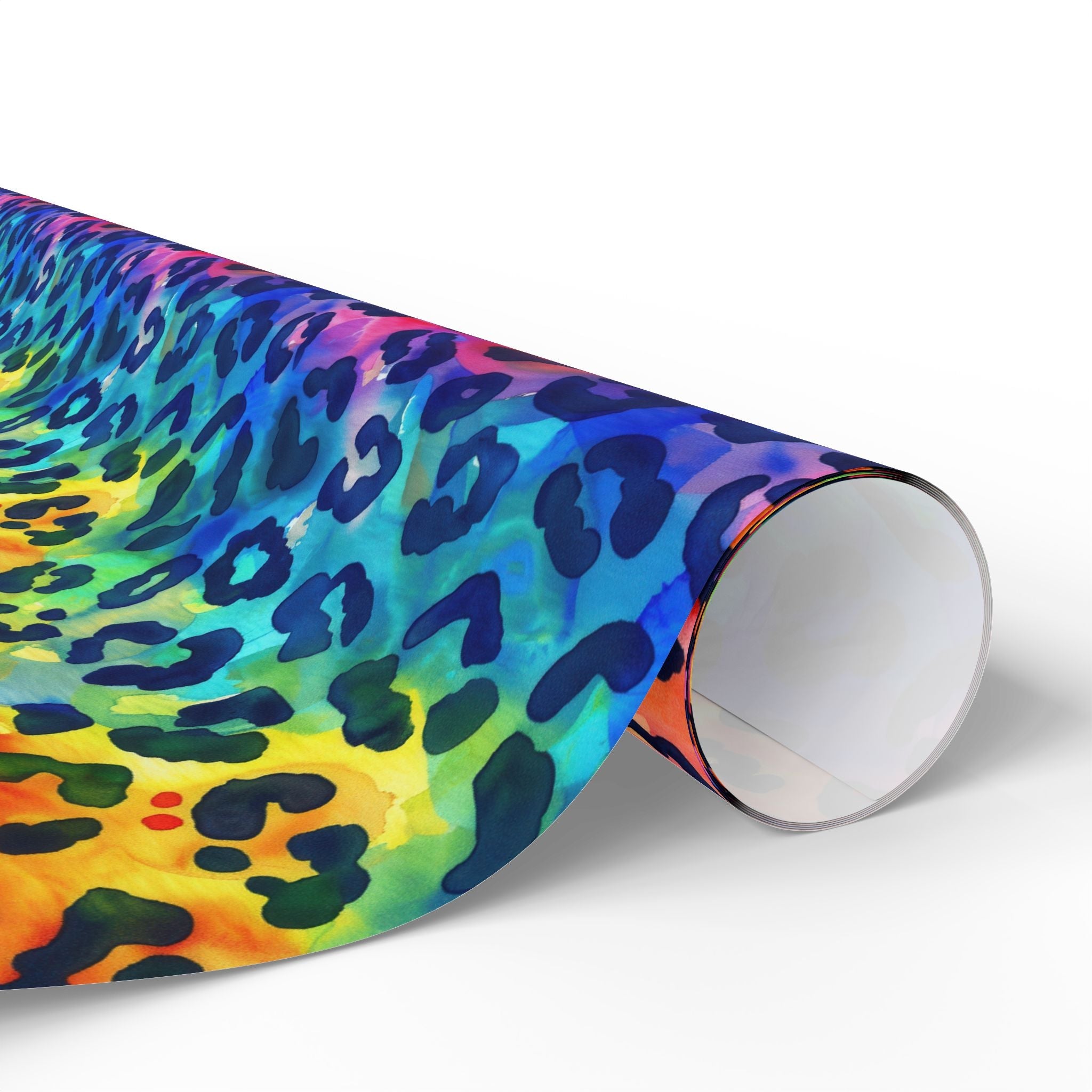 Bespattered Facade Rainbow Watercolor Leopard Wrapping Paper | Three Sizes | Glossy or Matte