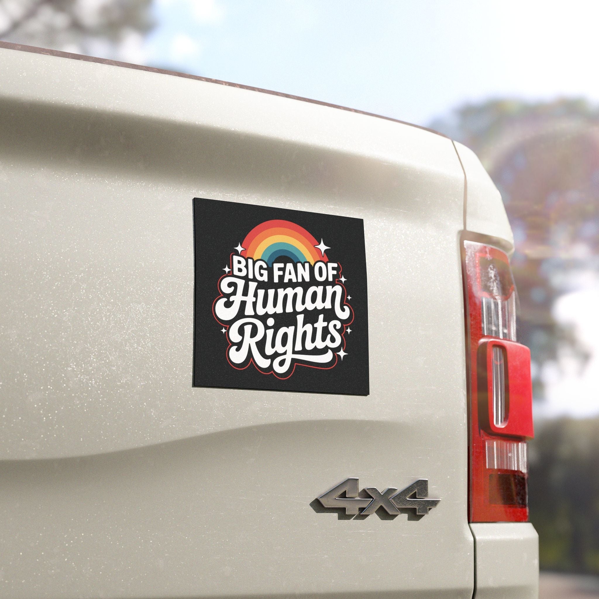 Big Fan of Human Rights Car Magnet | Retro Rainbow Bumper Magnet