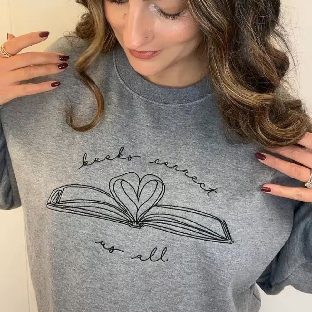 Books Connect Us All Embroidered Crewneck Sweatshirt