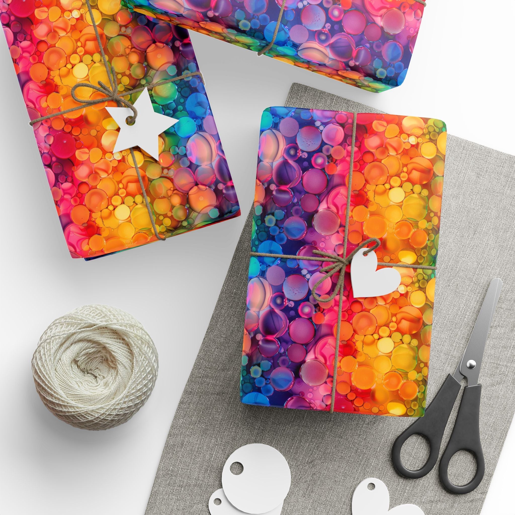 Bespattered Facade Rainbow Ink Circles Wrapping Paper | Three Sizes | Glossy or Matte