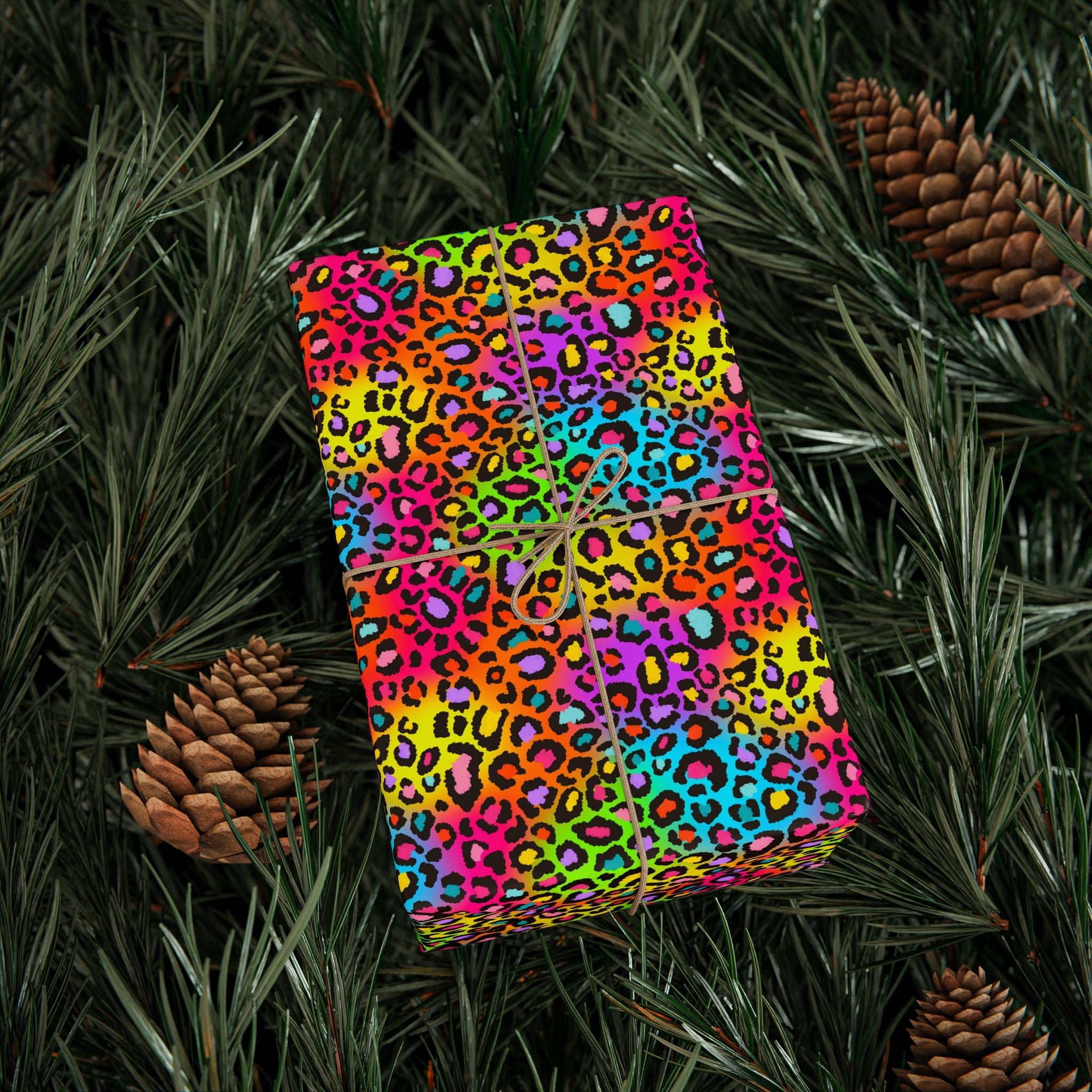 Bespattered Facade Rainbow Leopard Wrapping Paper | Three Sizes | Glossy or Matte