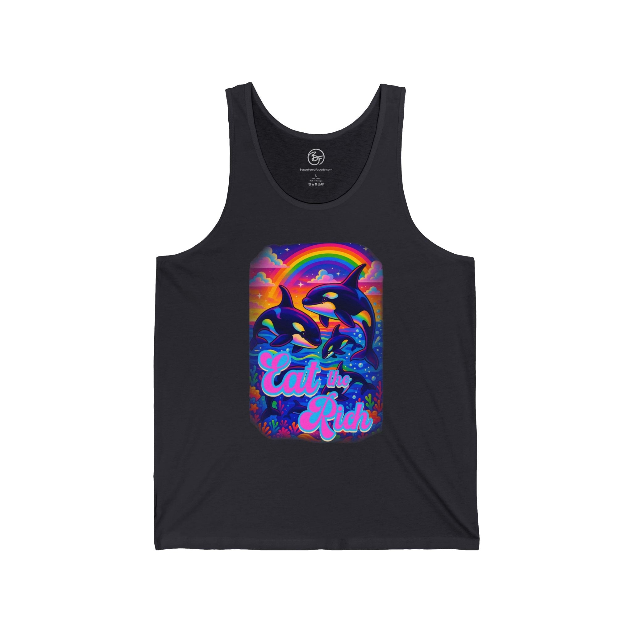 Bespattered Facade Whimsical "Eat the Rich" Orcas Unisex Jersey Tank