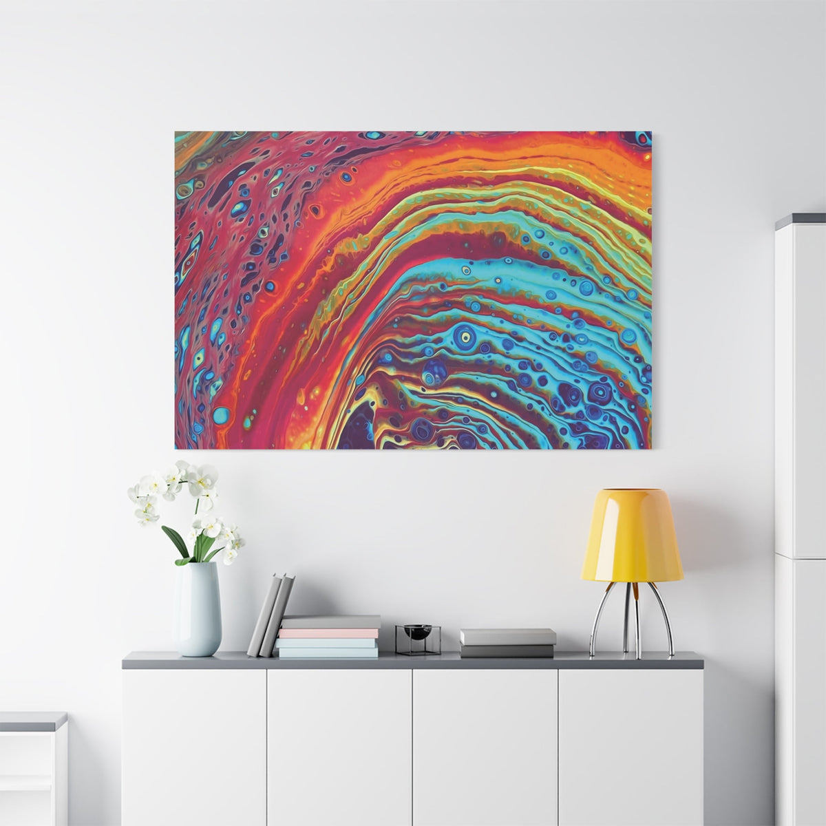 Bespattered Facade Rainbow Rings Stretched Matte Canvas Art Prints | Multiple Sizes