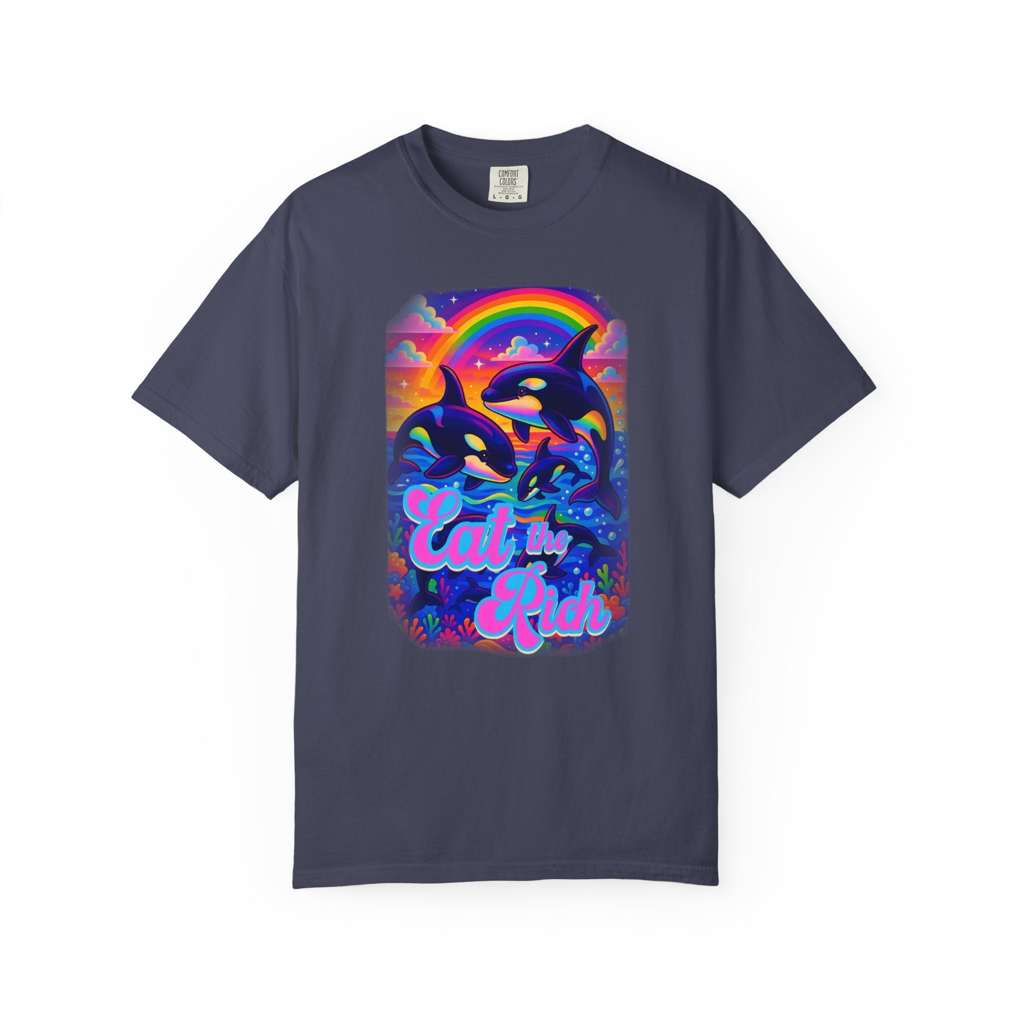 Bespattered Facade Whimsical "Eat the Rich" Orcas Premium Unisex Comfort Colors Garment Dyed 100% Cotton T-Shirt