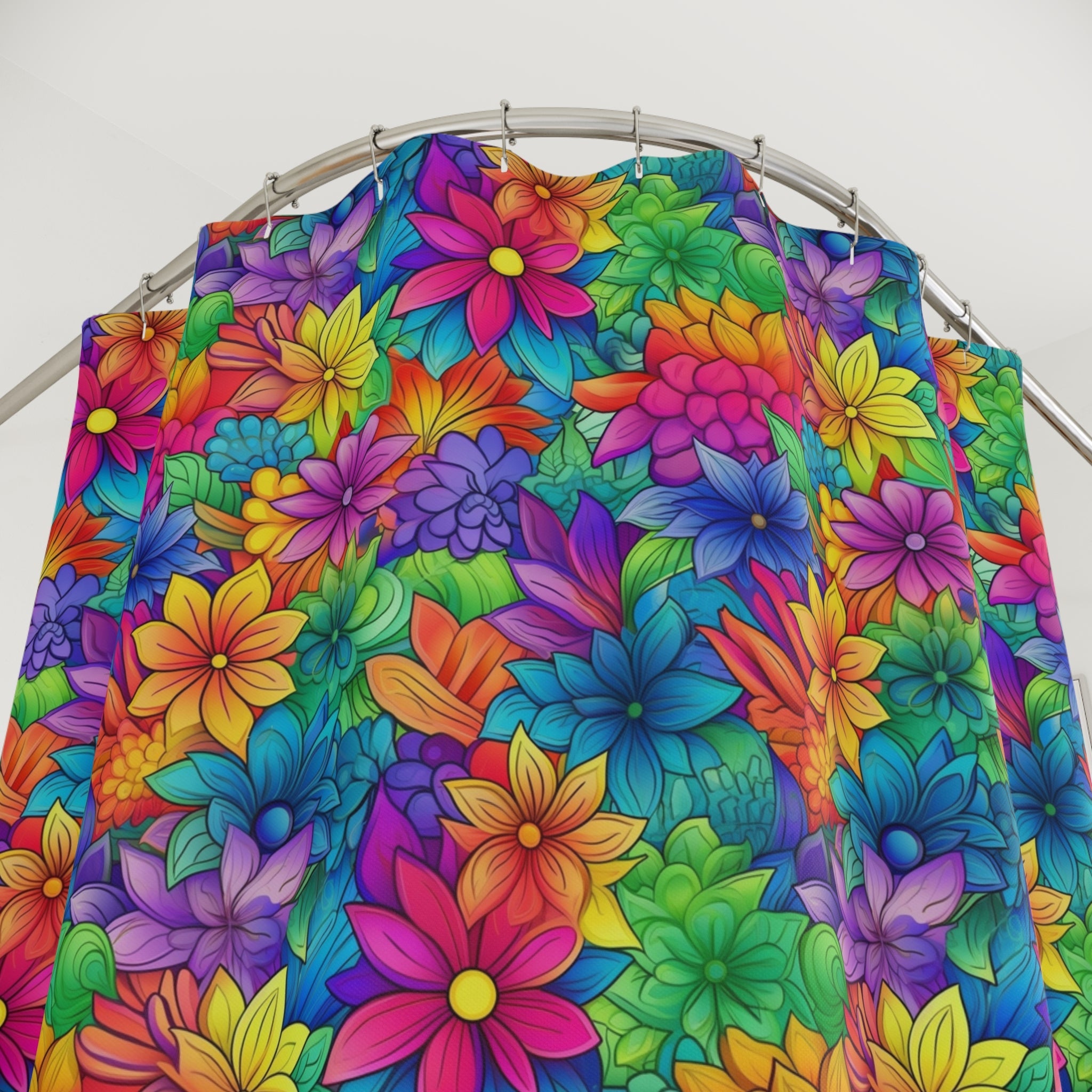 Bespattered Facade Bright Rainbow Flowers Shower Curtain