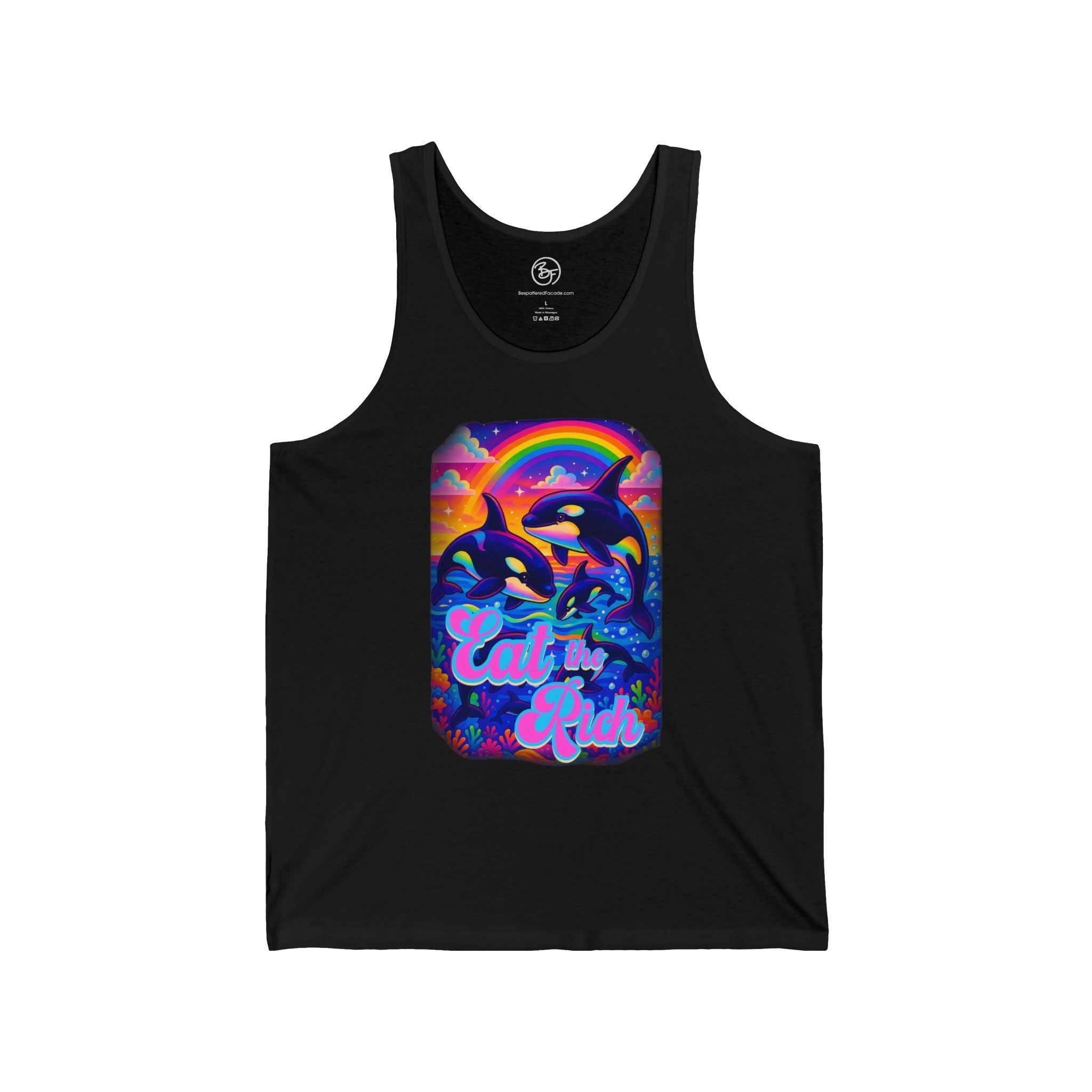 Bespattered Facade Whimsical "Eat the Rich" Orcas Unisex Jersey Tank