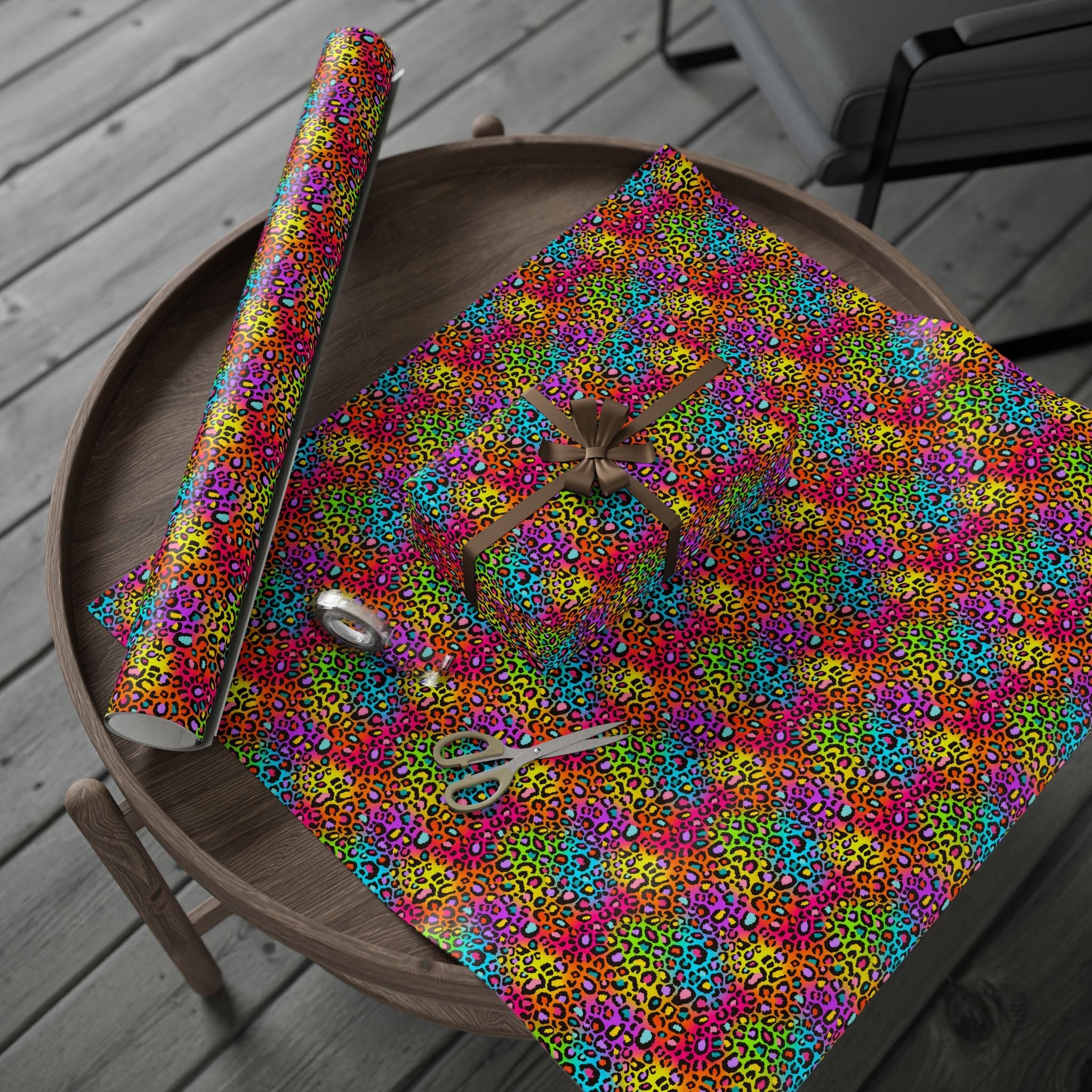 Bespattered Facade Rainbow Leopard Wrapping Paper | Three Sizes | Glossy or Matte