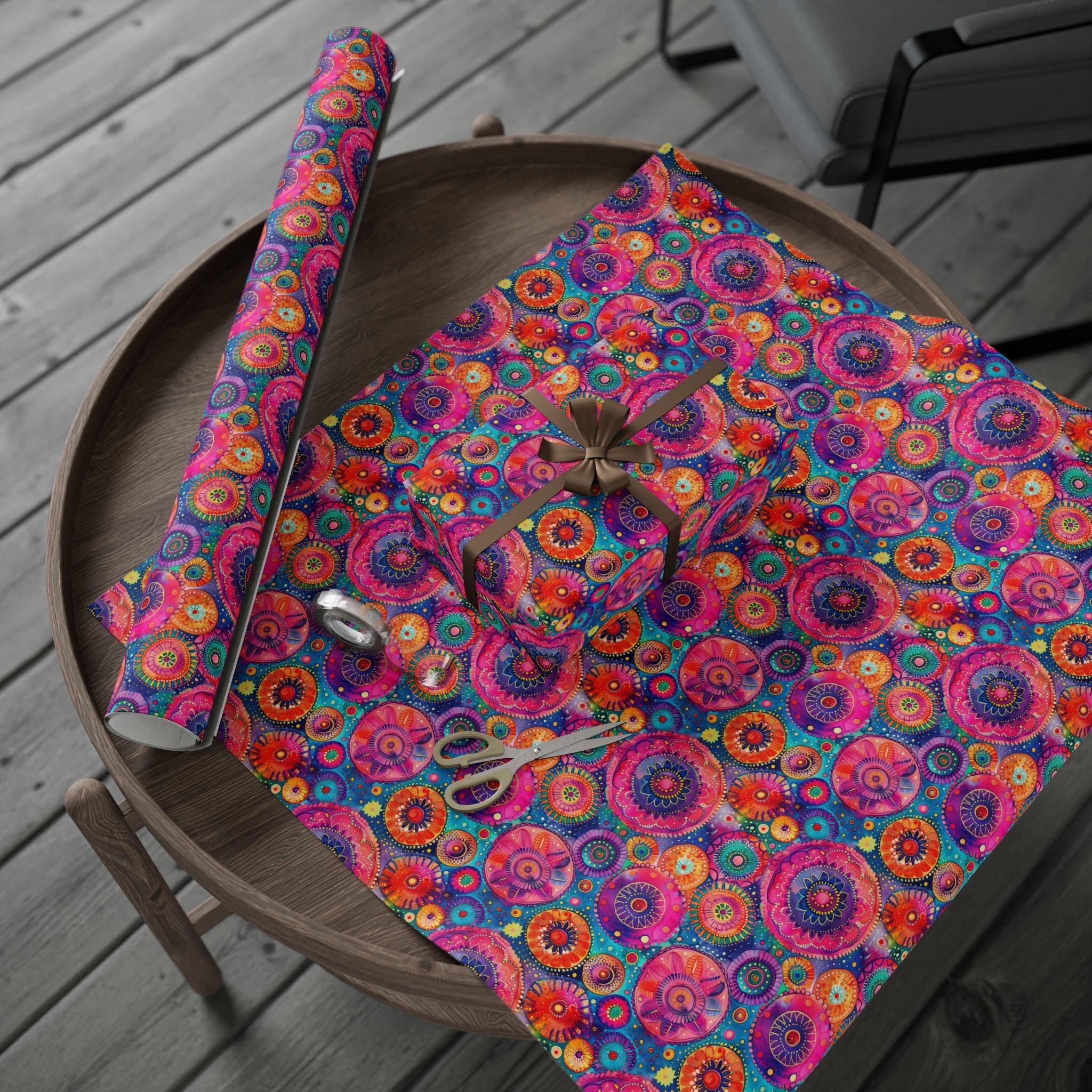 Bespattered Facade Colorful Circles Wrapping Paper | Three Sizes | Glossy or Matte