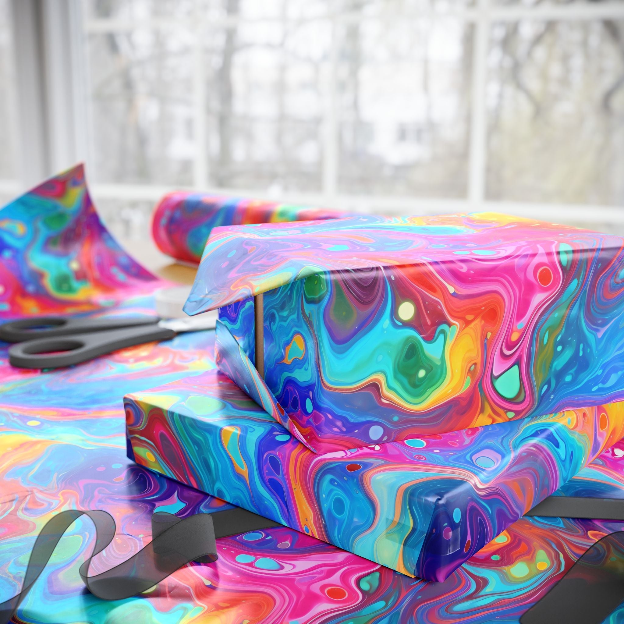 Bespattered Facade Rainbow Flow Wrapping Paper | Three Sizes | Glossy or Matte