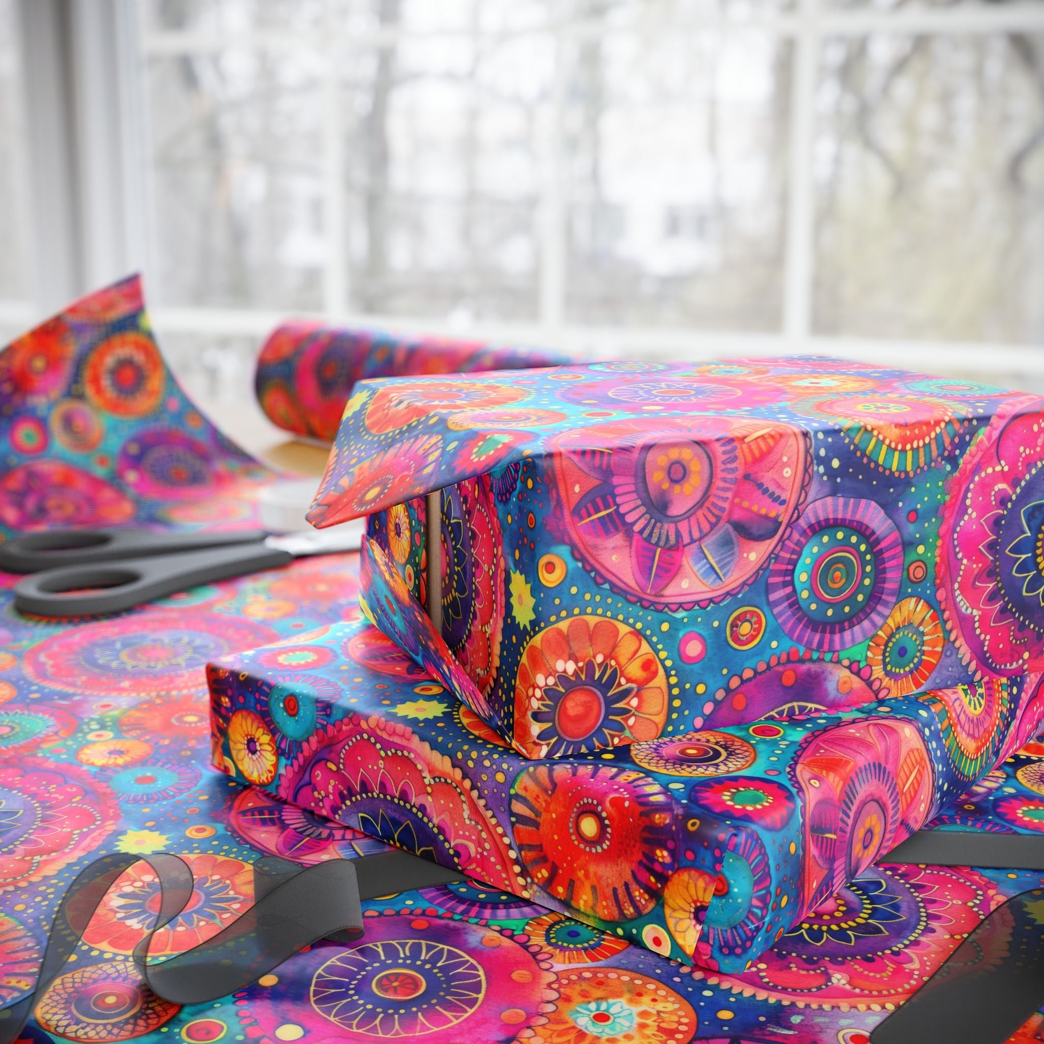 Bespattered Facade Colorful Circles Wrapping Paper | Three Sizes | Glossy or Matte