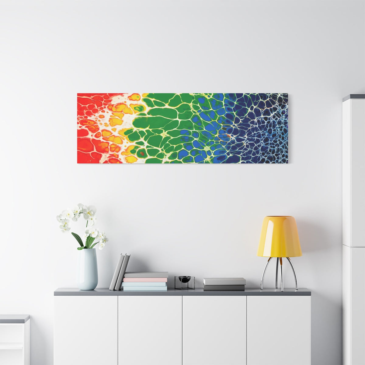 Bespattered Facade Rainbow Seaside Stretched Matte Canvas Art Prints | Multiple Sizes