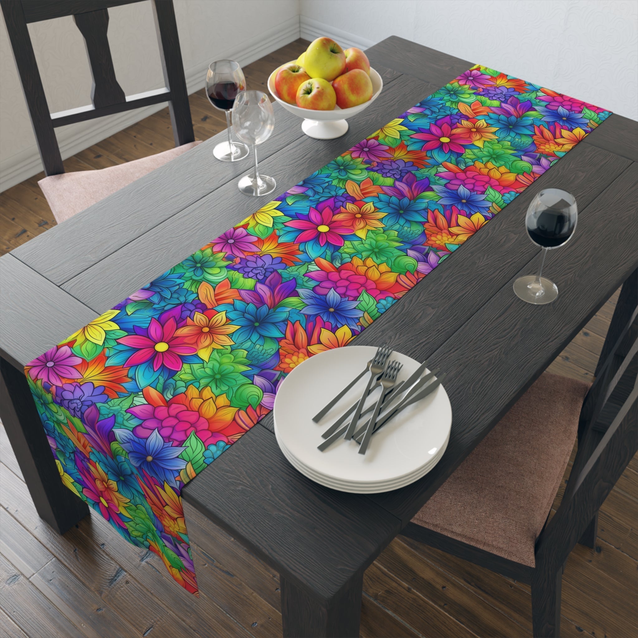 Bespattered Facade Bright Rainbow Flowers Table Runner (2 sizes)