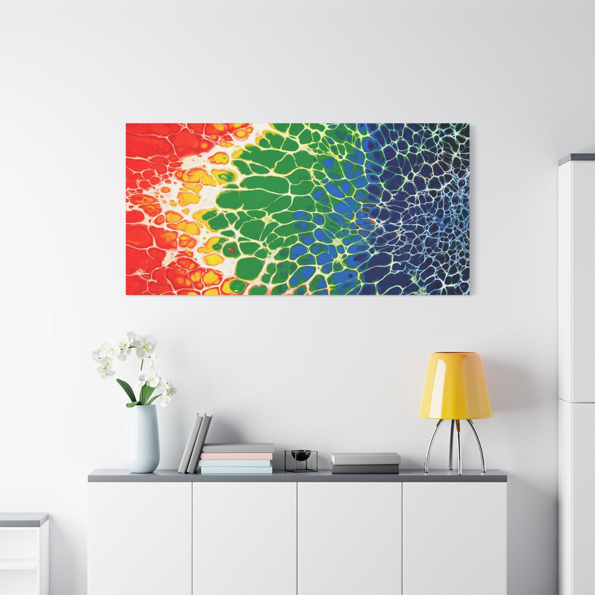 Bespattered Facade Rainbow Seaside Stretched Matte Canvas Art Prints | Multiple Sizes