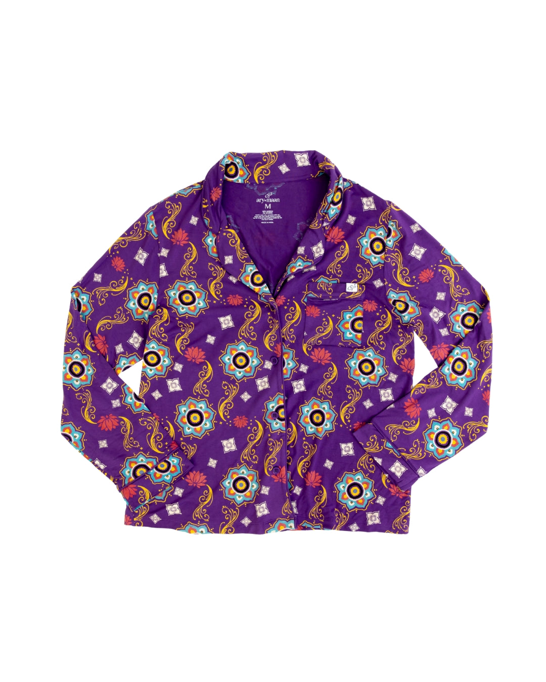 Adult Long Sleeve Button-Down Sleep Shirt – Purple Rangoli