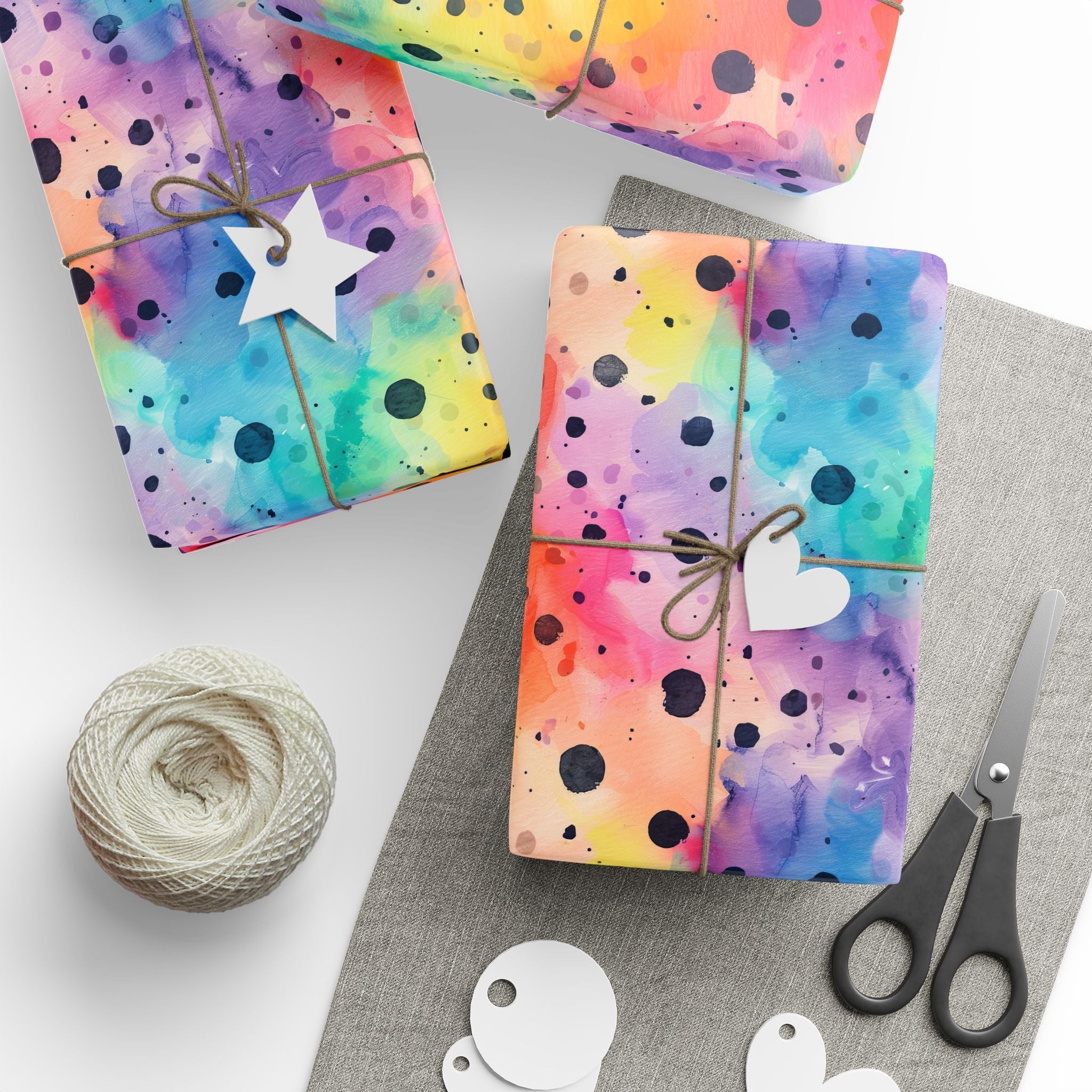 Bespattered Facade Rainbow Watercolor Dots Wrapping Paper | Three Sizes | Glossy or Matte