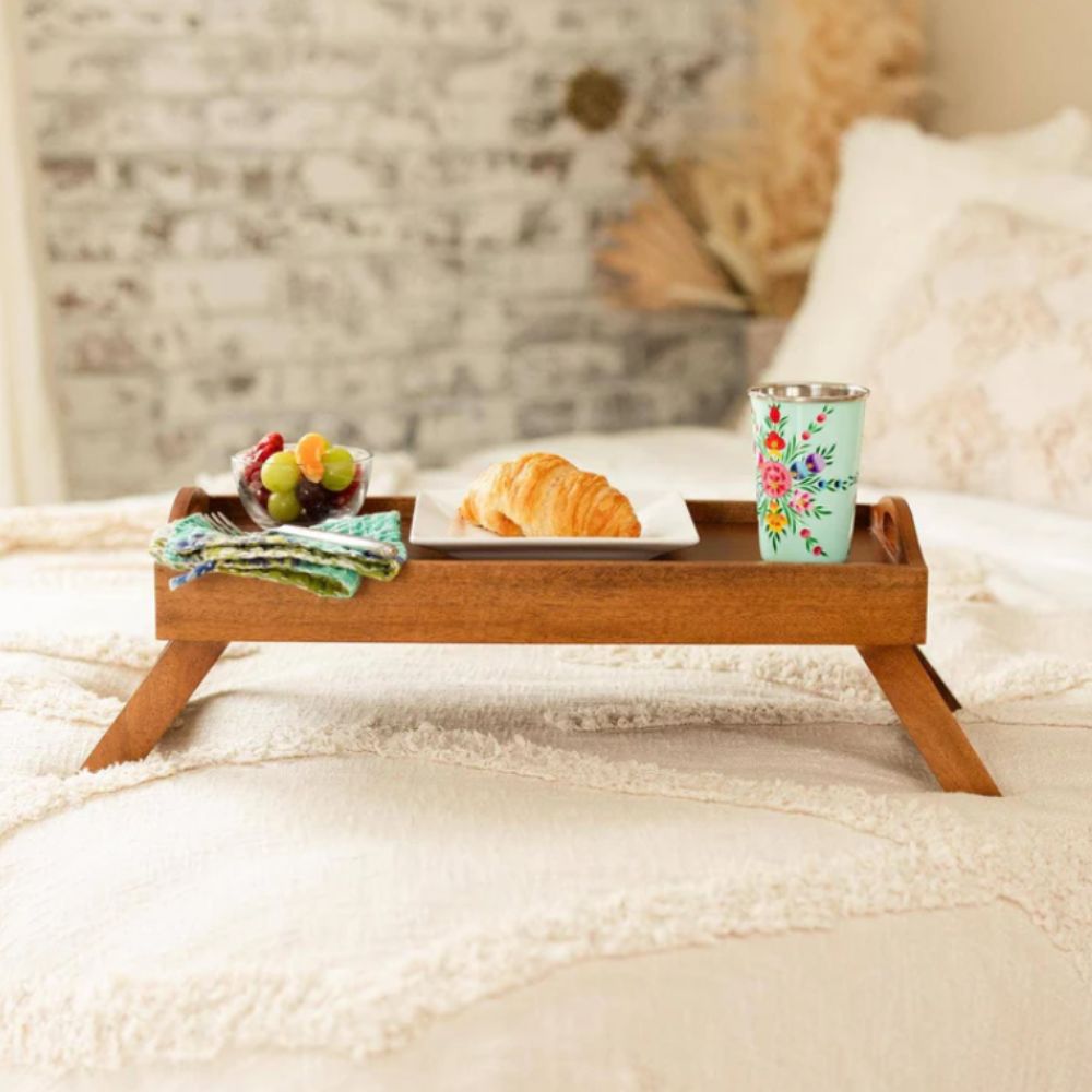 Mango Wood Bed Serving Tray with Folding Legs