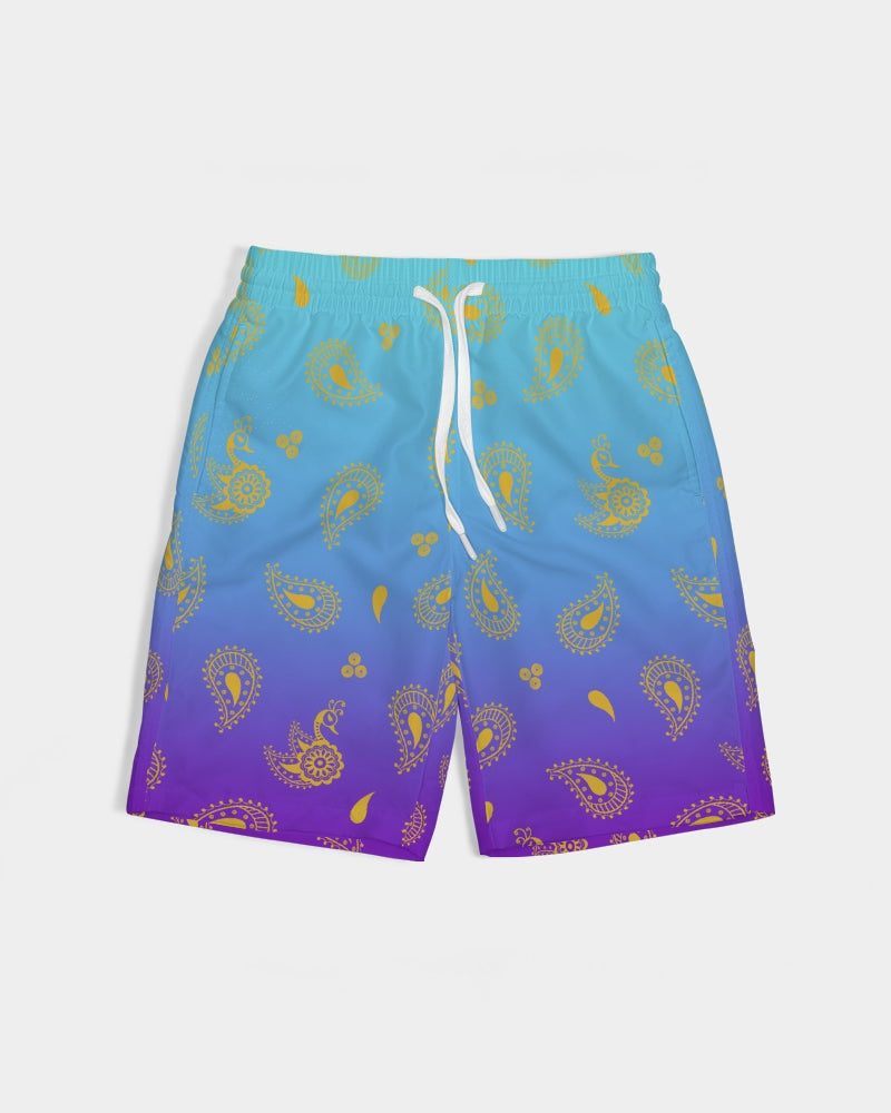 Peacock Henna Boys' Swim Trunks - Comfort Meets Cultural Elegance
