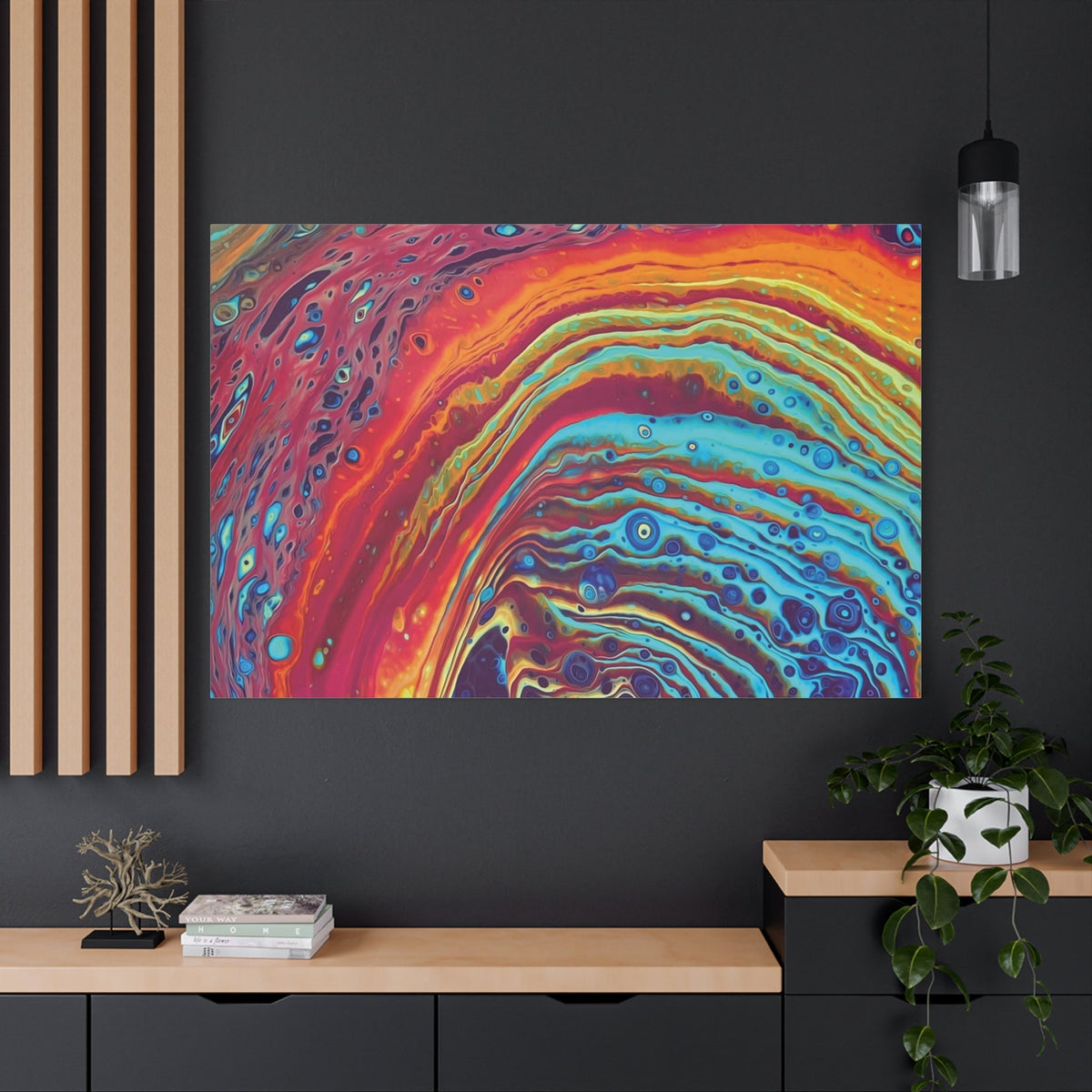Bespattered Facade Rainbow Rings Stretched Matte Canvas Art Prints | Multiple Sizes