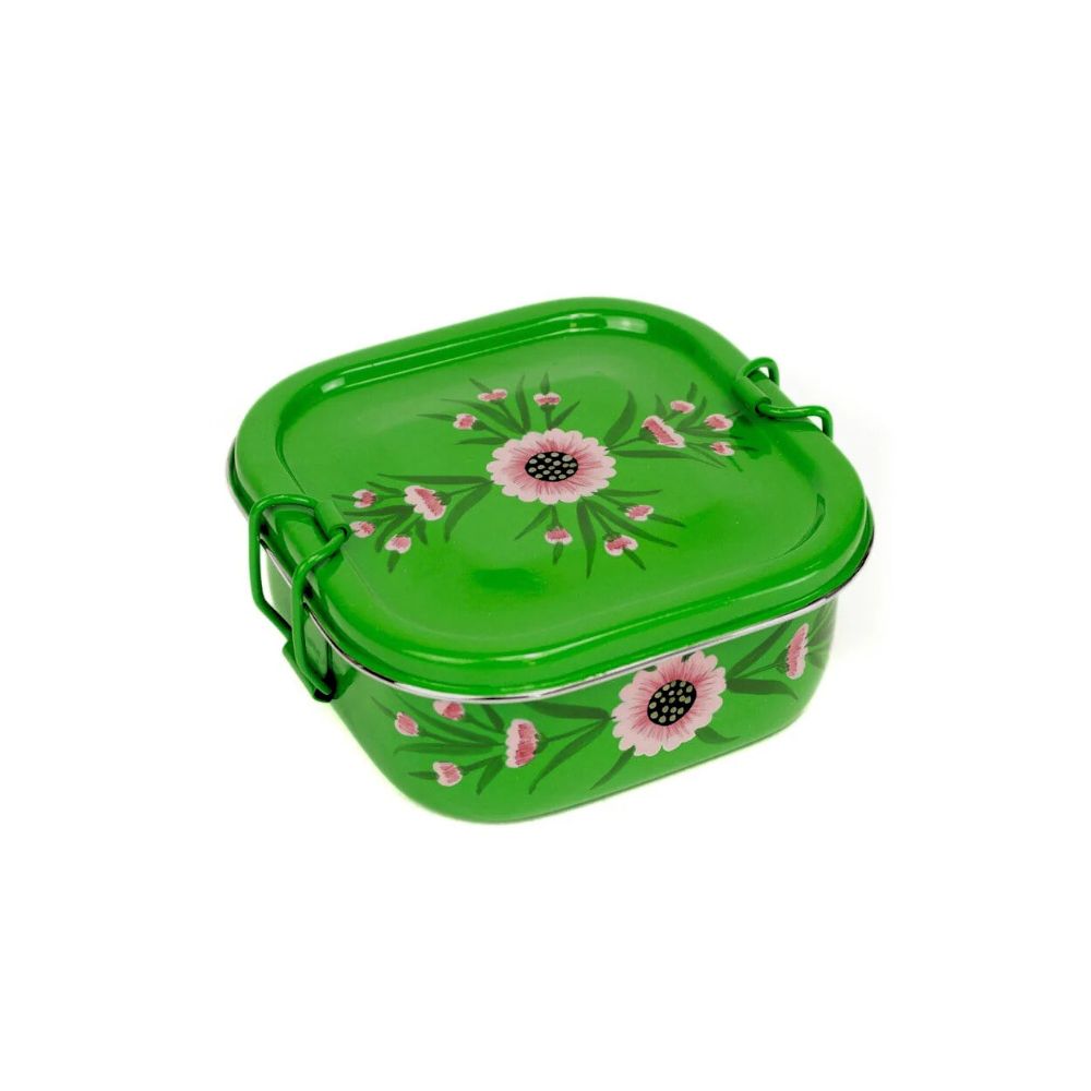 Square Steel Tiffin Container - Green Floral 4.5"